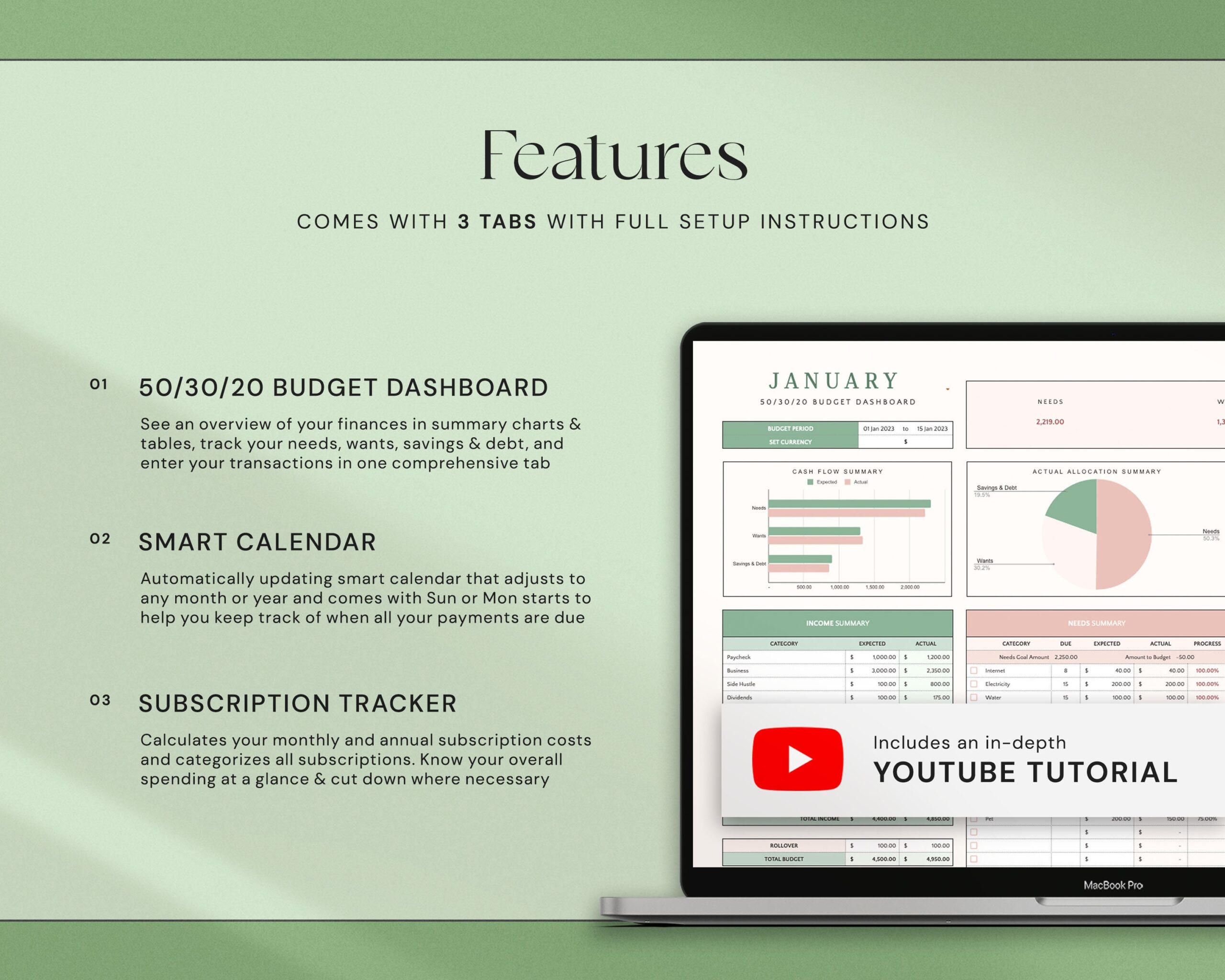 Monthly Budget Spreadsheet with Digital Budget Planner and Monthly Finance Tracker