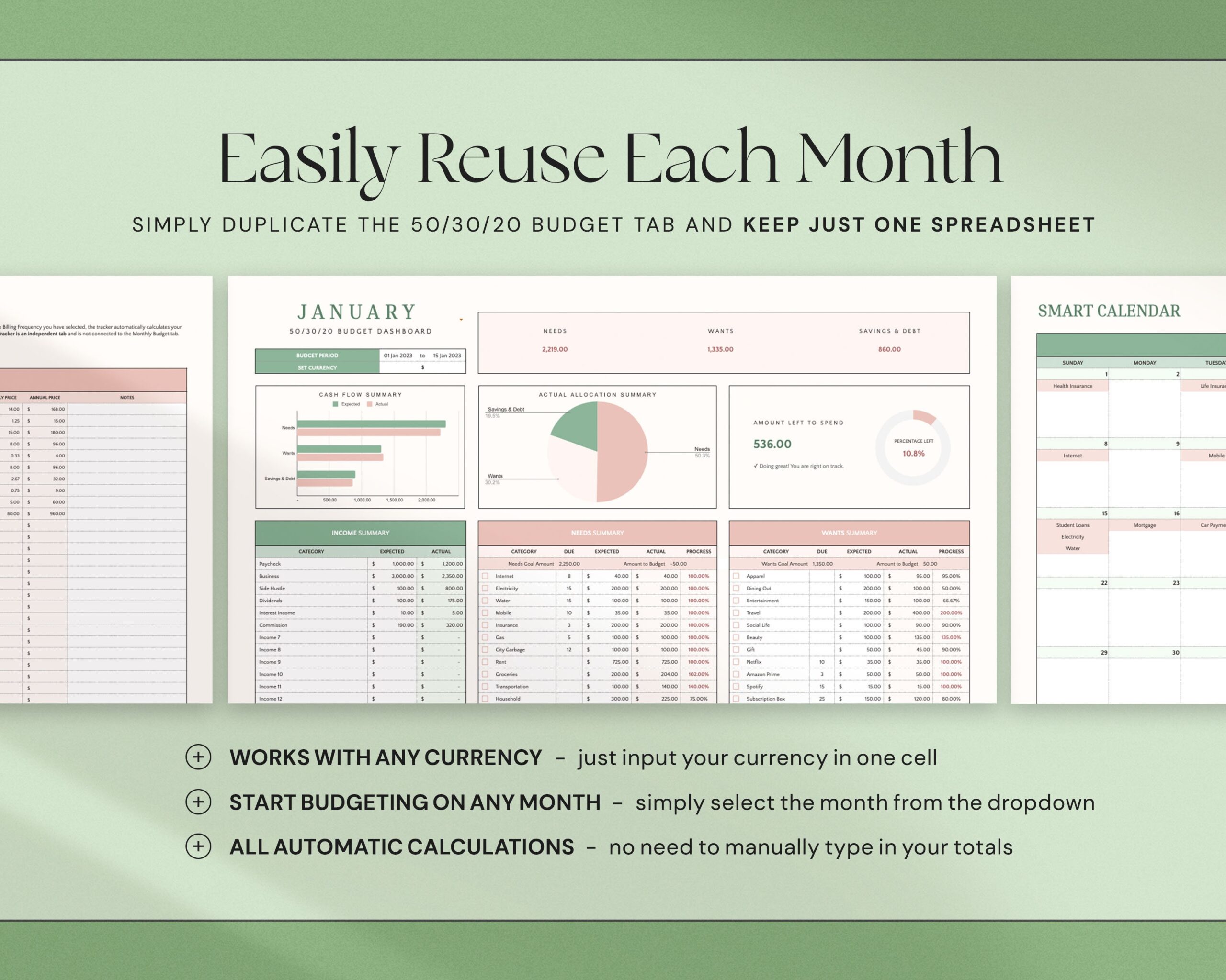 Monthly Budget Spreadsheet with Digital Budget Planner and Monthly Finance Tracker