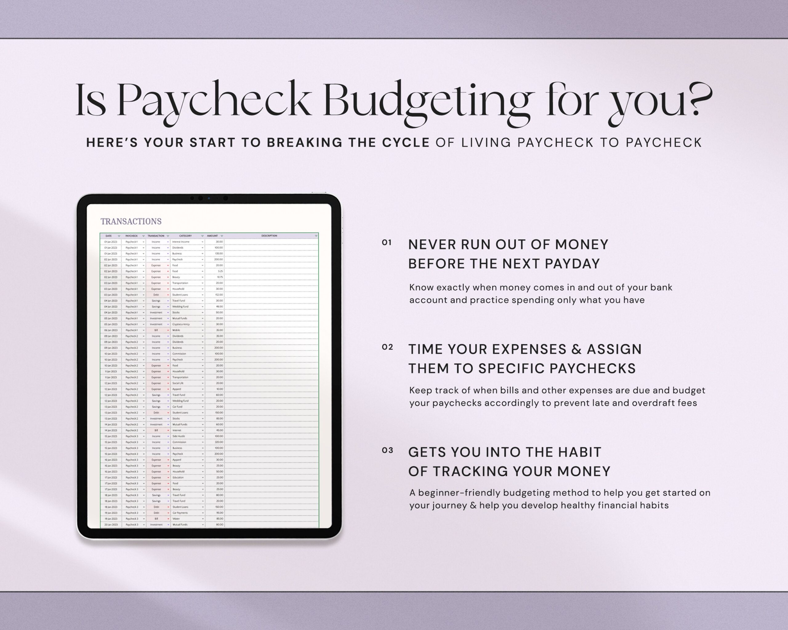 Paycheck Budget Spreadsheet with Paycheck-by-Paycheck Budget Planner and Personal Finance Tracker