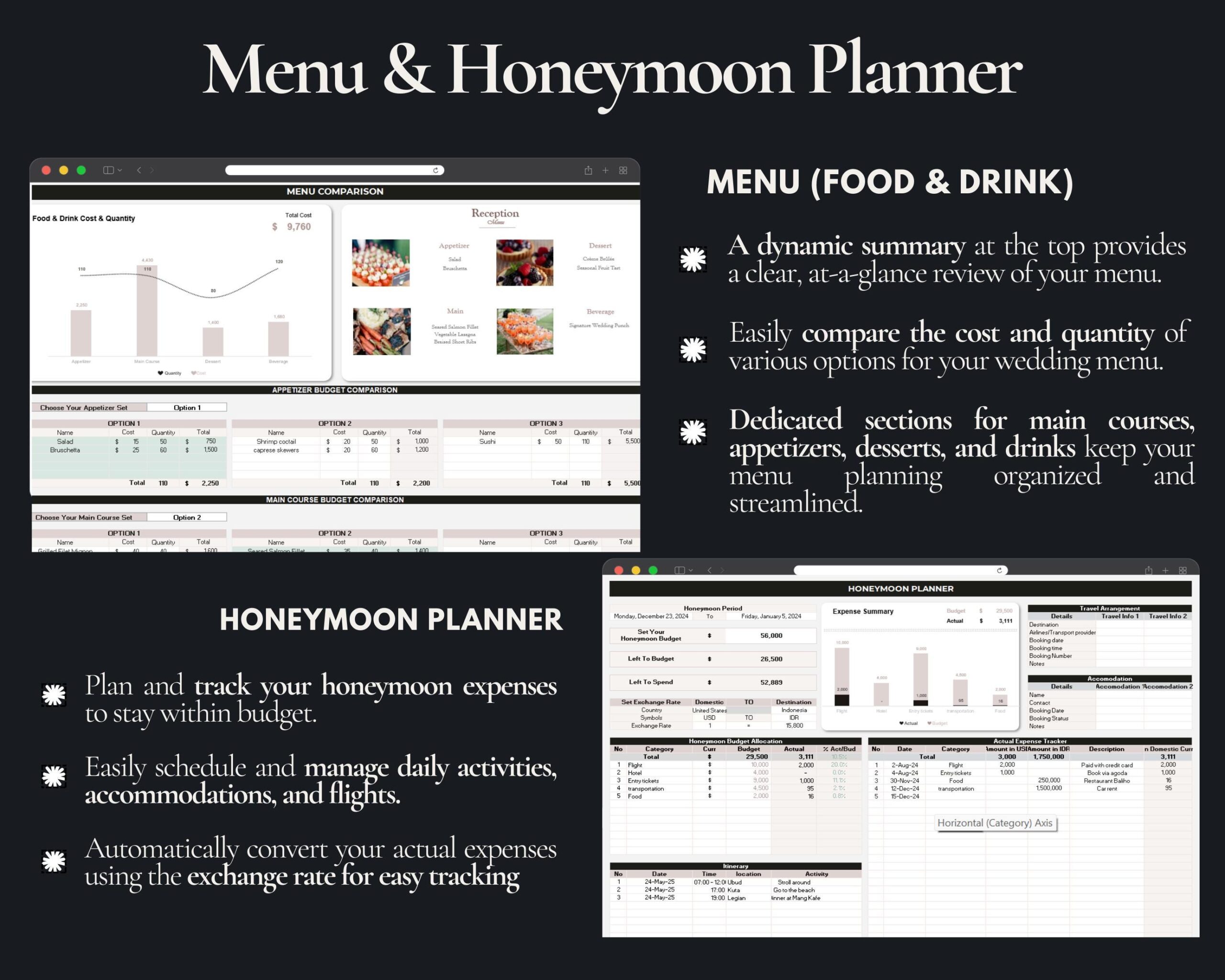 Ultimate Wedding Planner Spreadsheet with Budget, Guest List, Itinerary and Smart Calendar