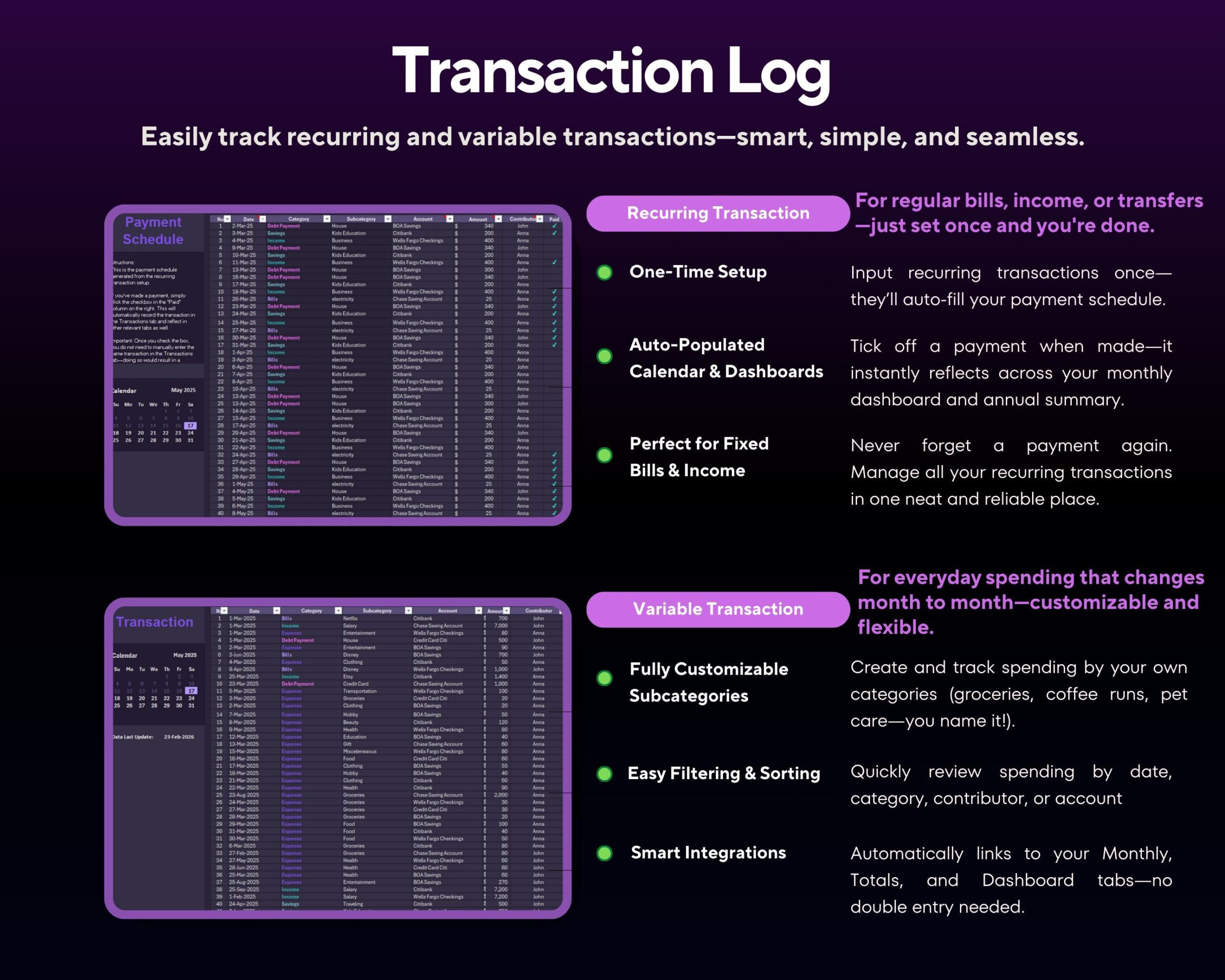 Annual Budget Spreadsheet with Income, Expense and Debt Tracker, Bills, Savings and Family or Couple Budget Planner