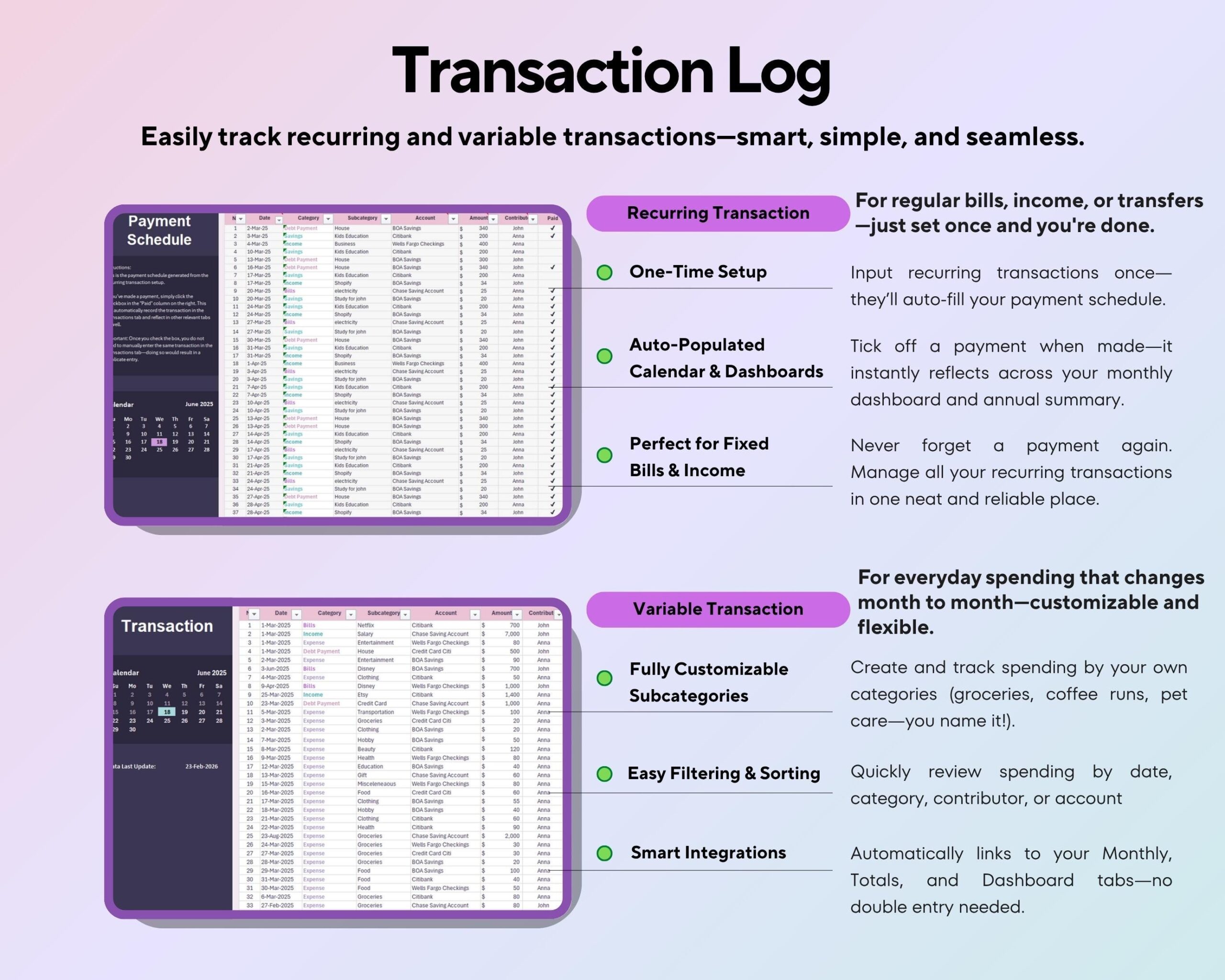 Yearly Budget Spreadsheet with Income and Expense Tracker, Debt, Bills and Savings Planner