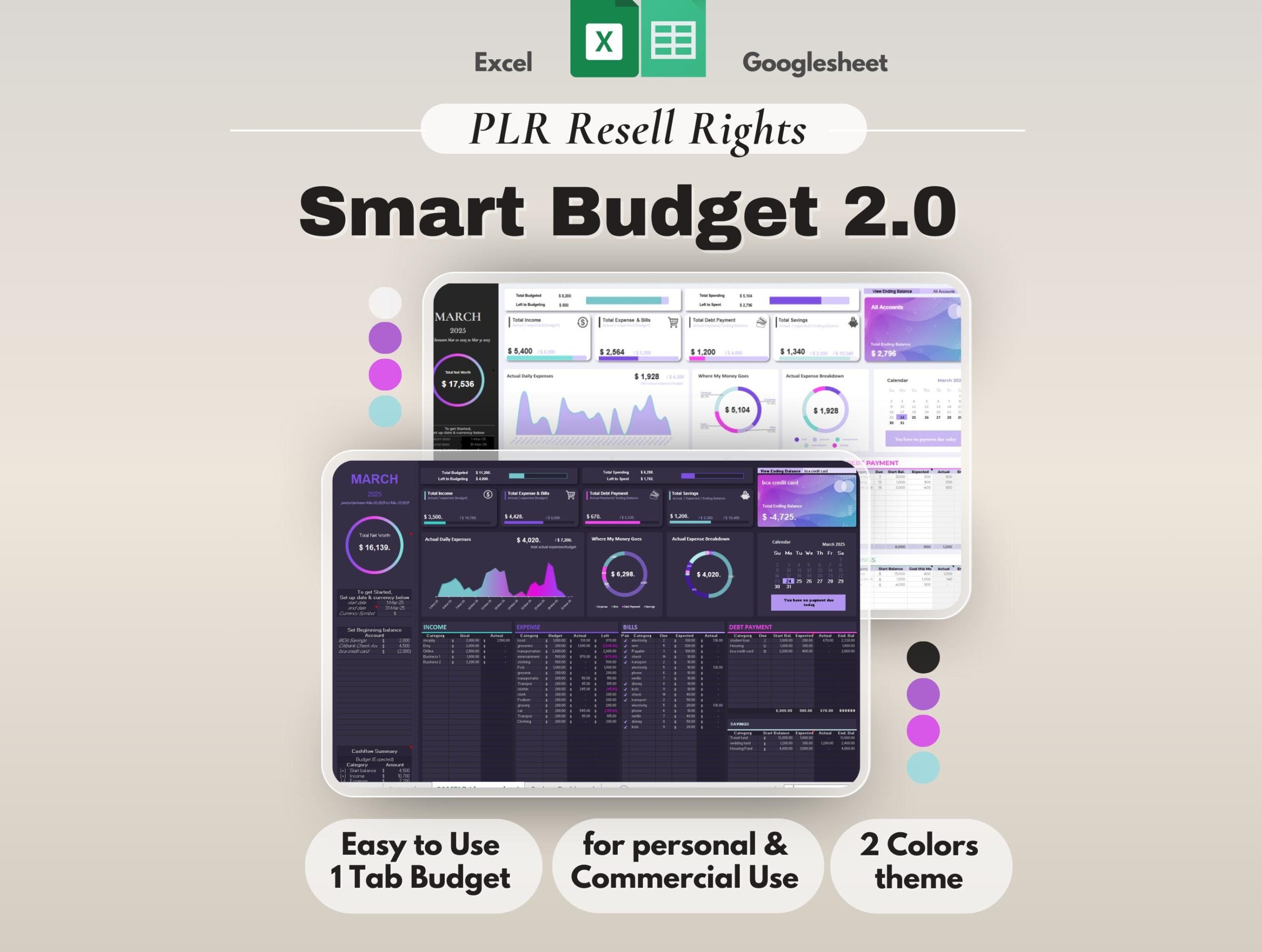Simple Budget Spreadsheet PLR Template with Income, Expense and Bill Tracker