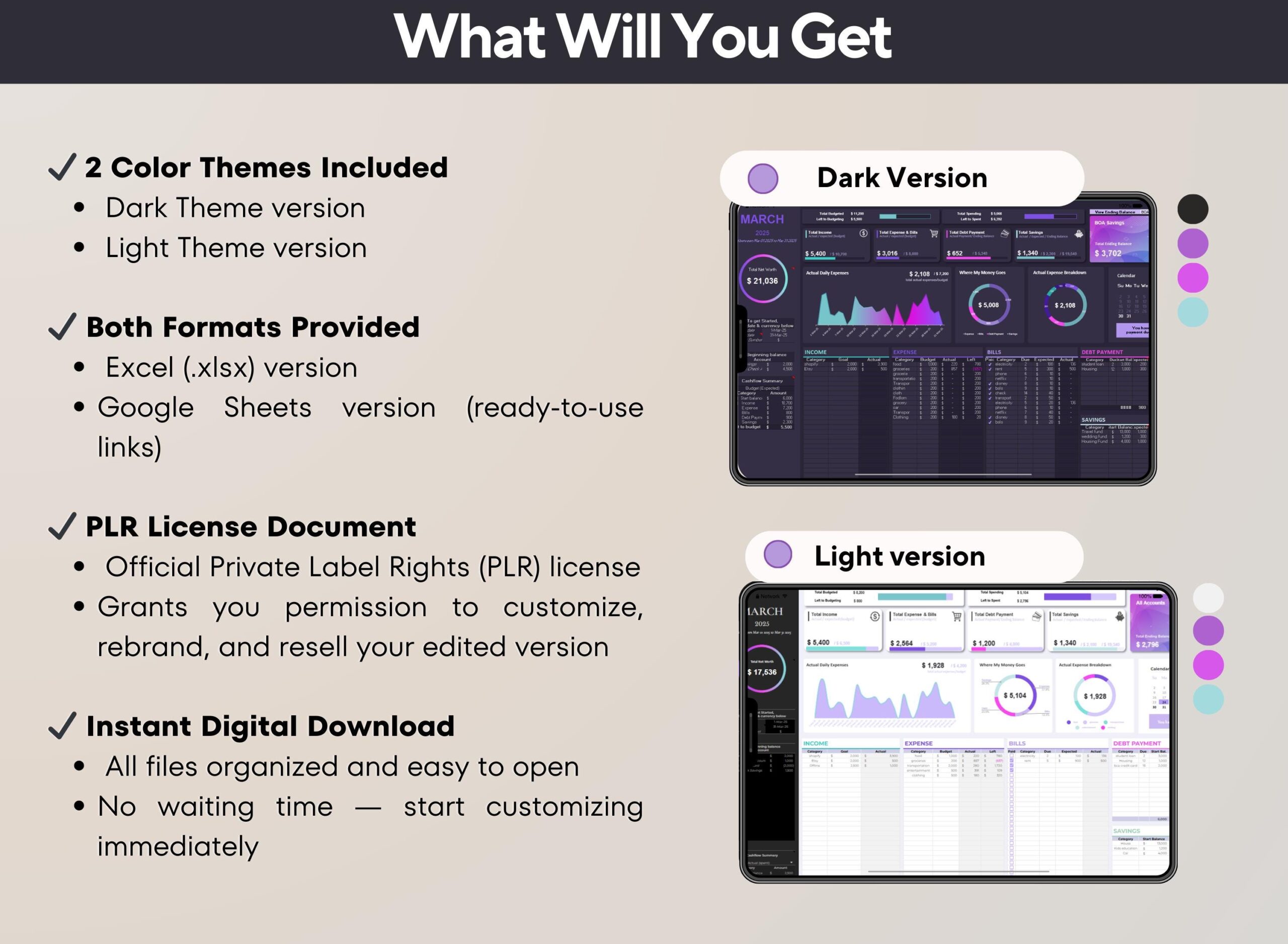 Simple Budget Spreadsheet PLR Template with Income, Expense and Bill Tracker
