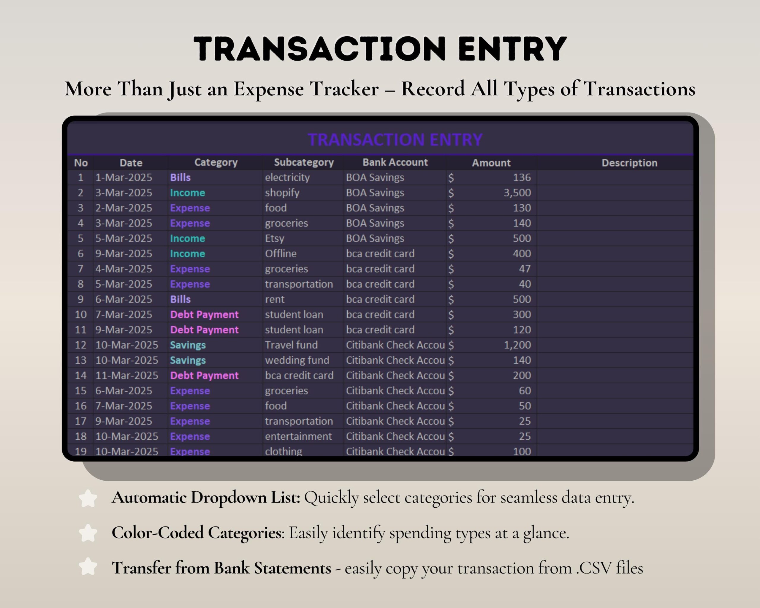 Simple Budget Spreadsheet PLR Template with Income, Expense and Bill Tracker
