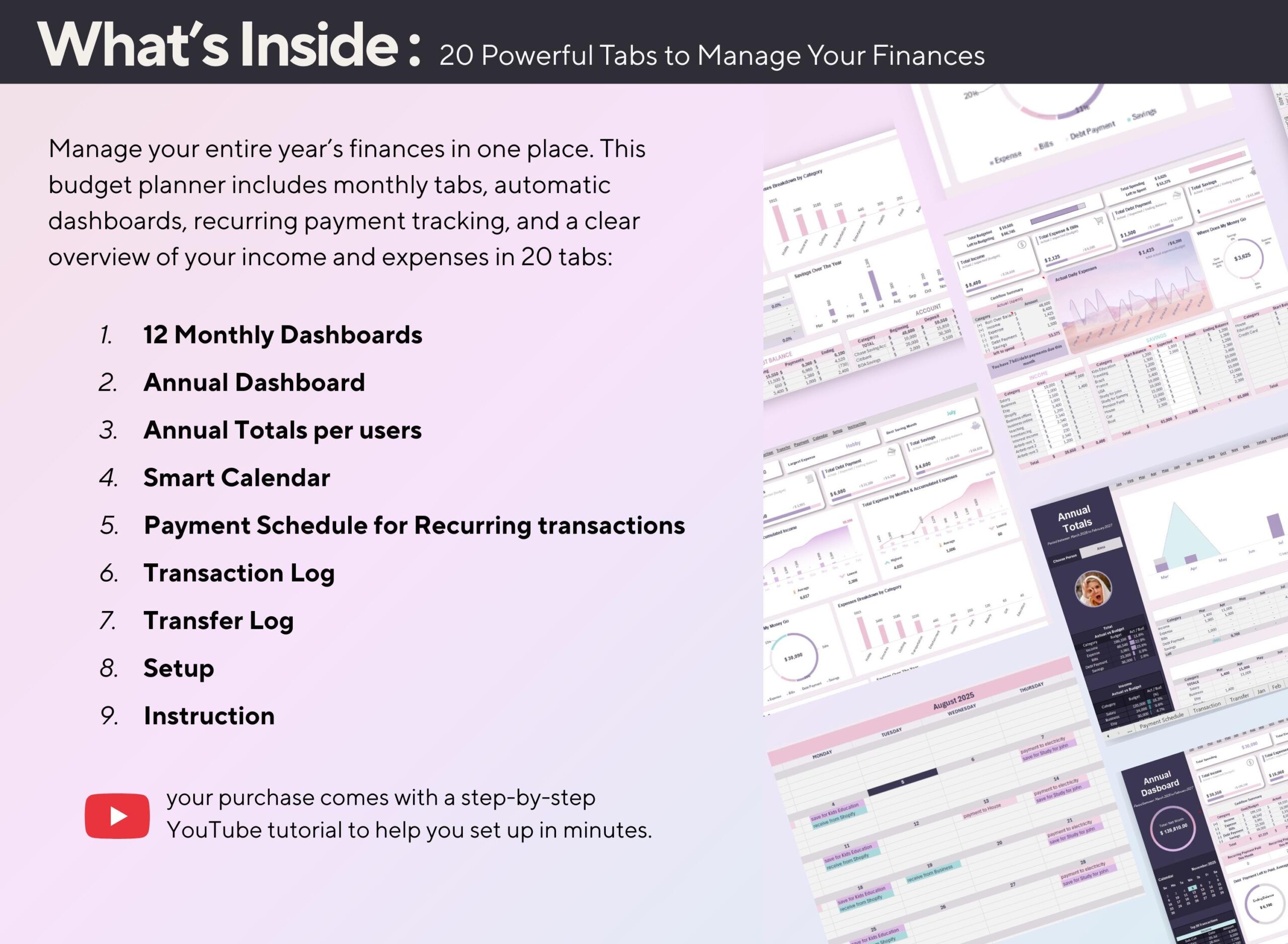 Annual Budget Spreadsheet: Income and Expense Tracker | Bill Debt Savings Planner Finance