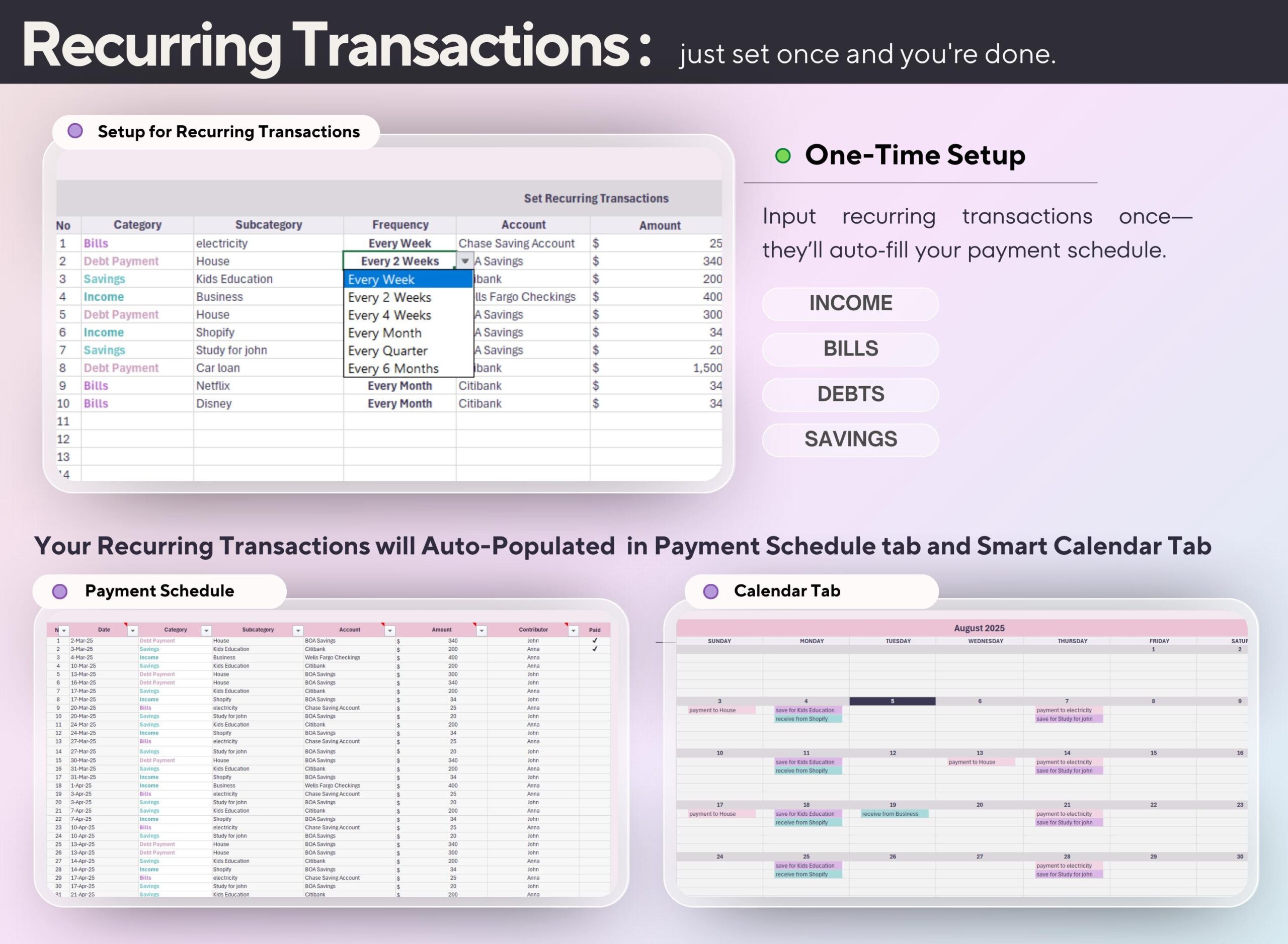 Annual Budget Spreadsheet: Income and Expense Tracker | Bill Debt Savings Planner Finance