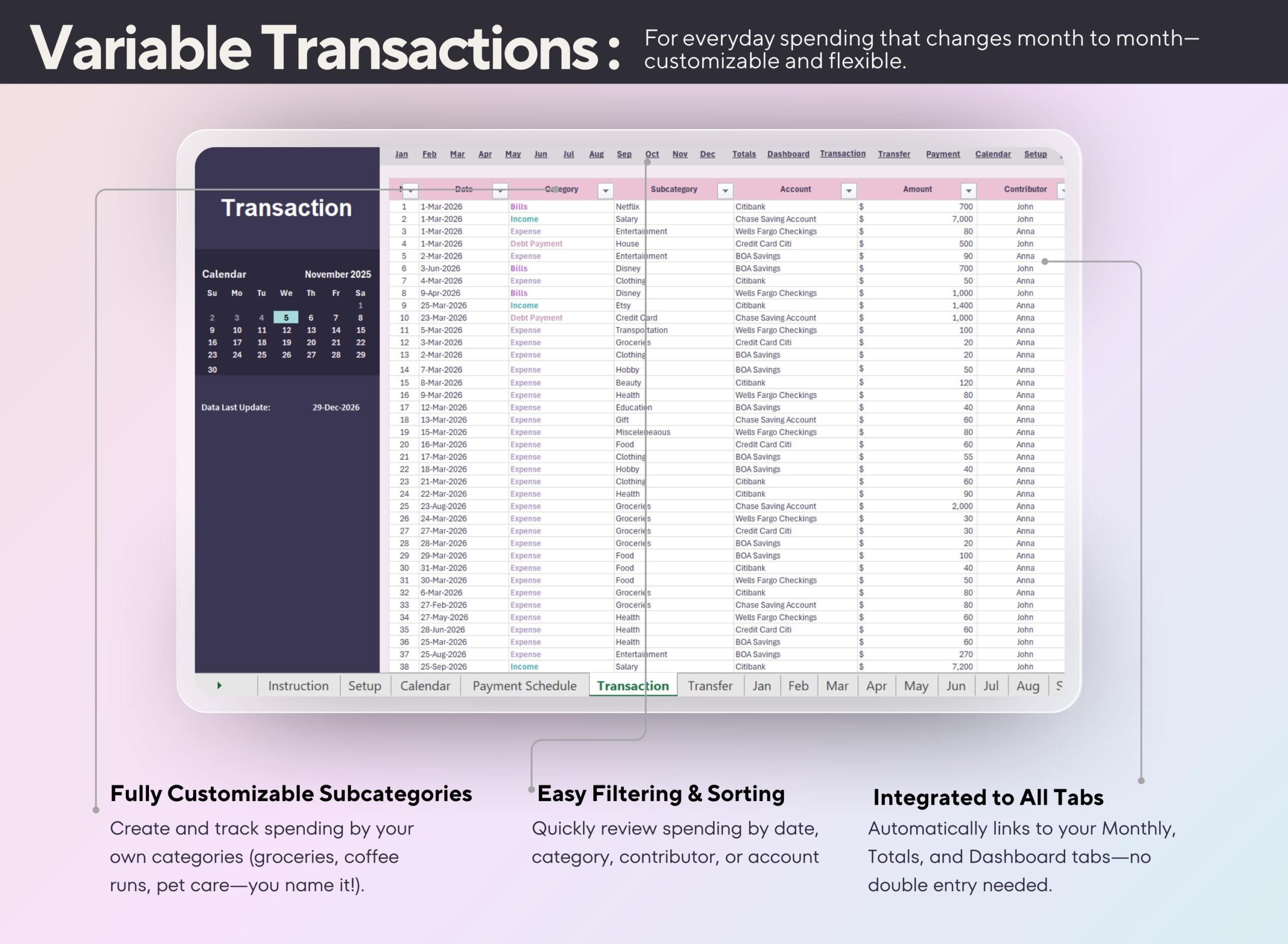 Annual Budget Spreadsheet: Income and Expense Tracker | Bill Debt Savings Planner Finance