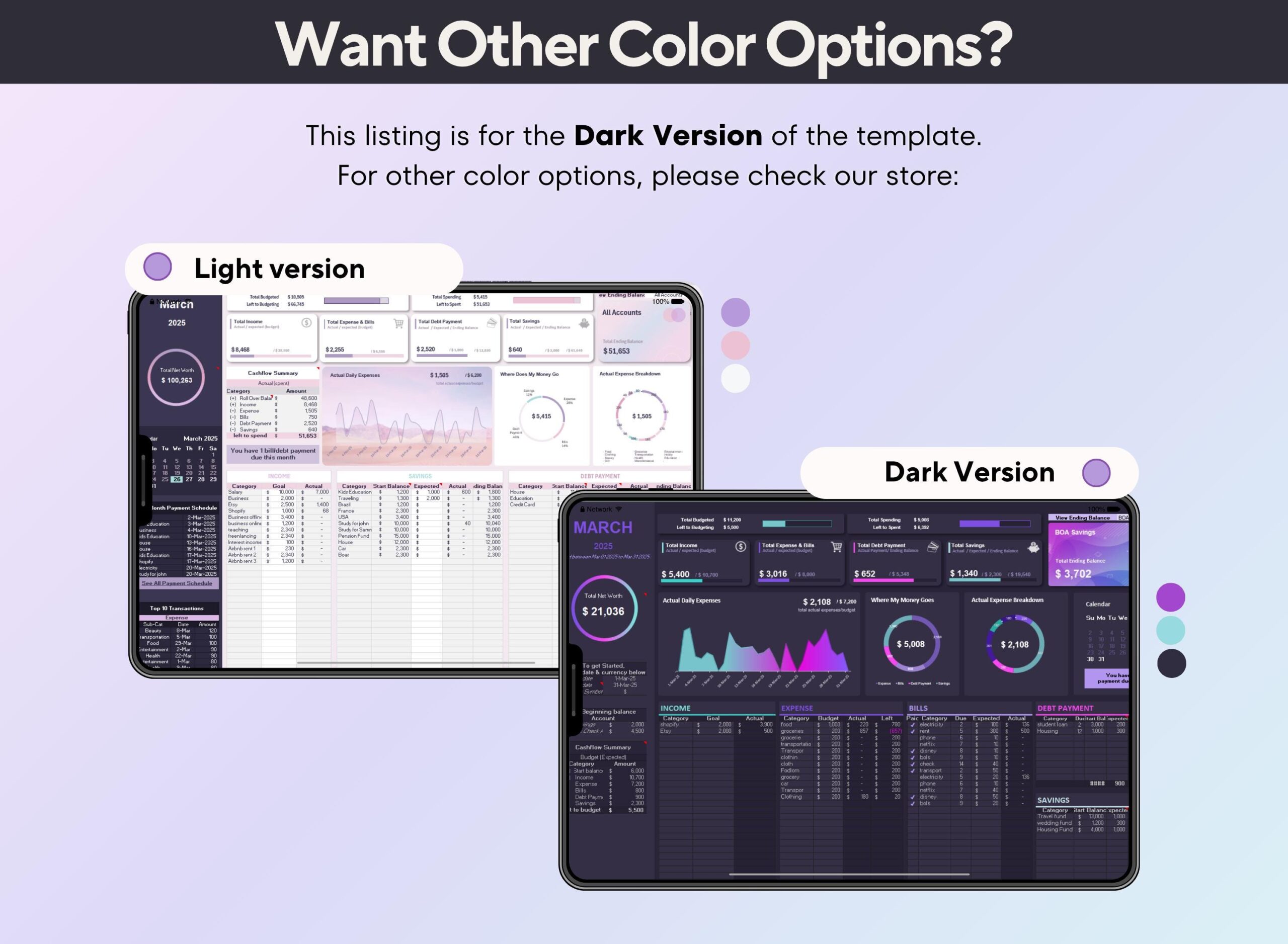 Annual Budget Planner with Income, Expense, Debt and Bills Tracker