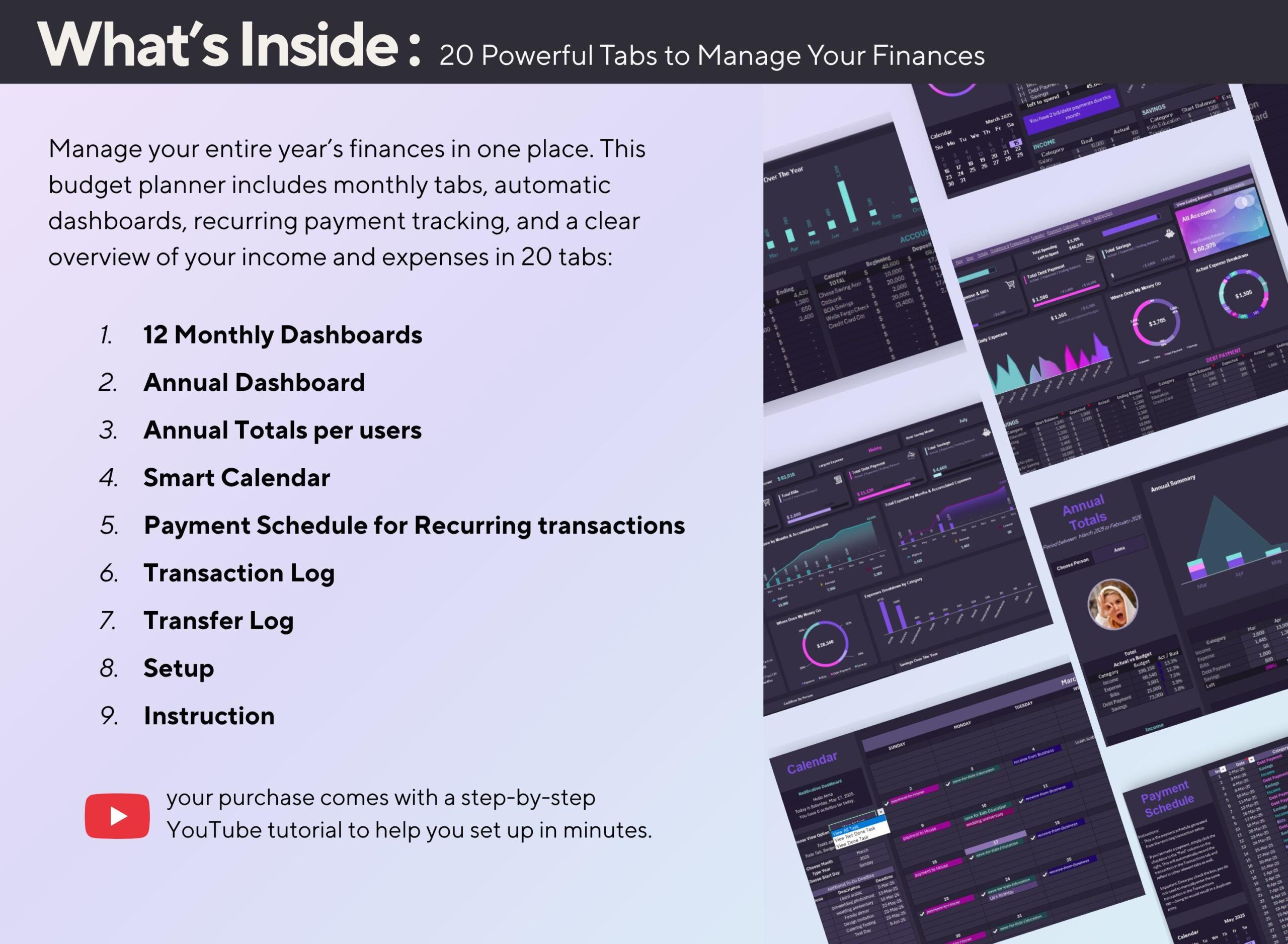 Annual Budget Planner with Income, Expense, Debt and Bills Tracker