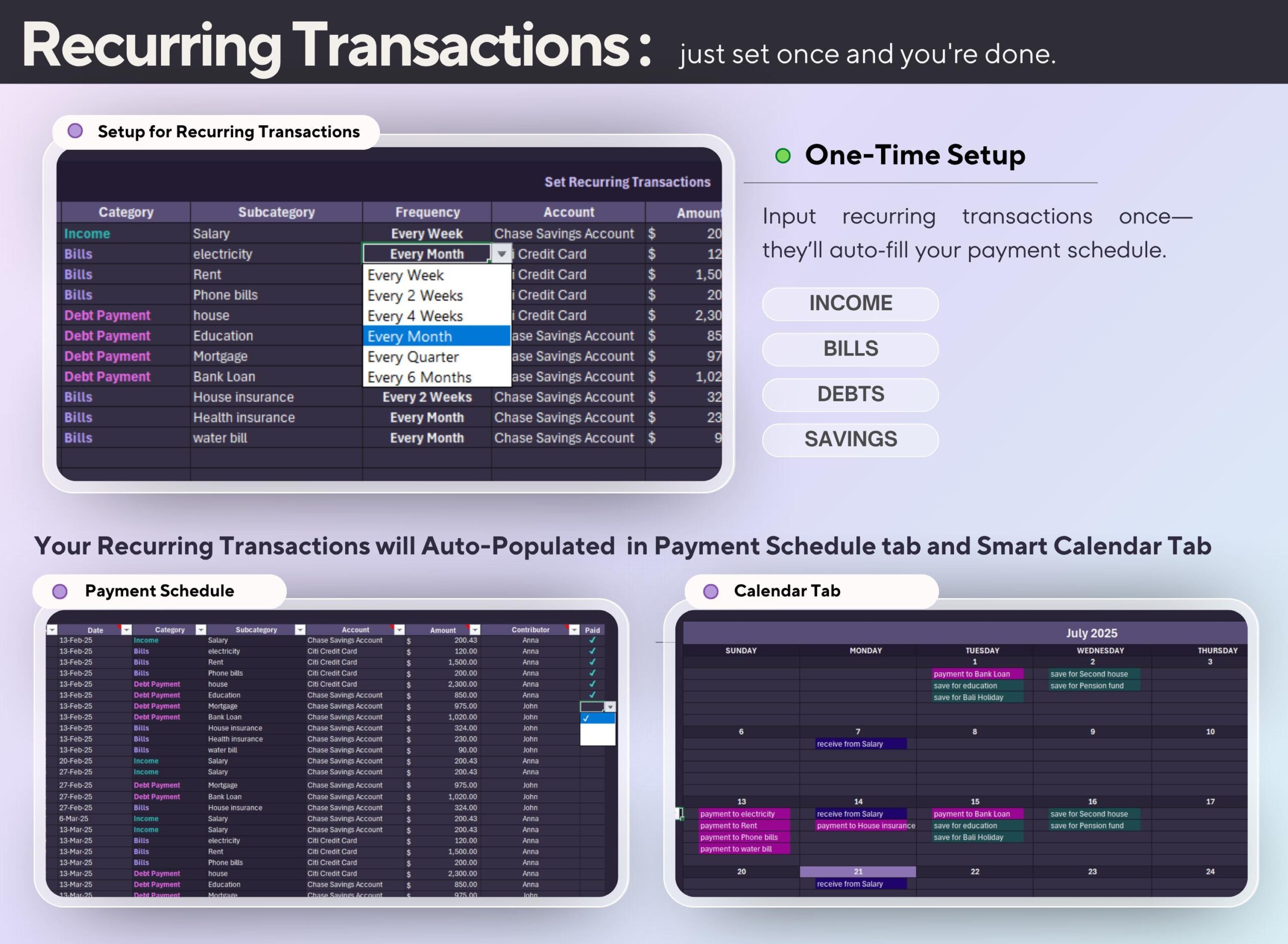 Annual Budget Planner with Income, Expense, Debt and Bills Tracker