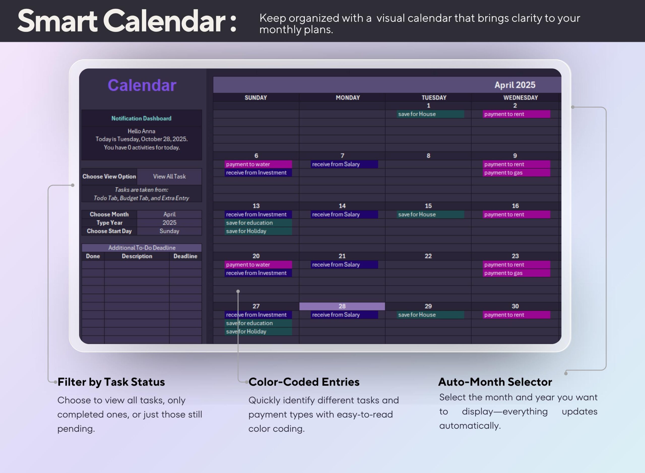 Annual Budget Planner with Income, Expense, Debt and Bills Tracker
