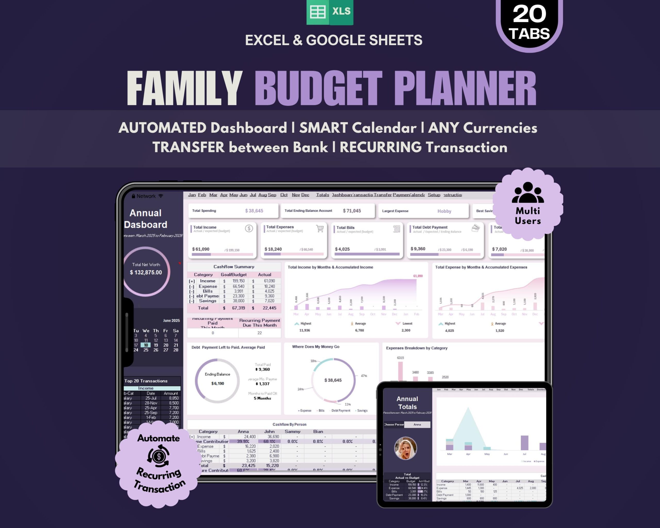 All-in-One Annual Budget Spreadsheet 2026 with Income and Expense Tracker