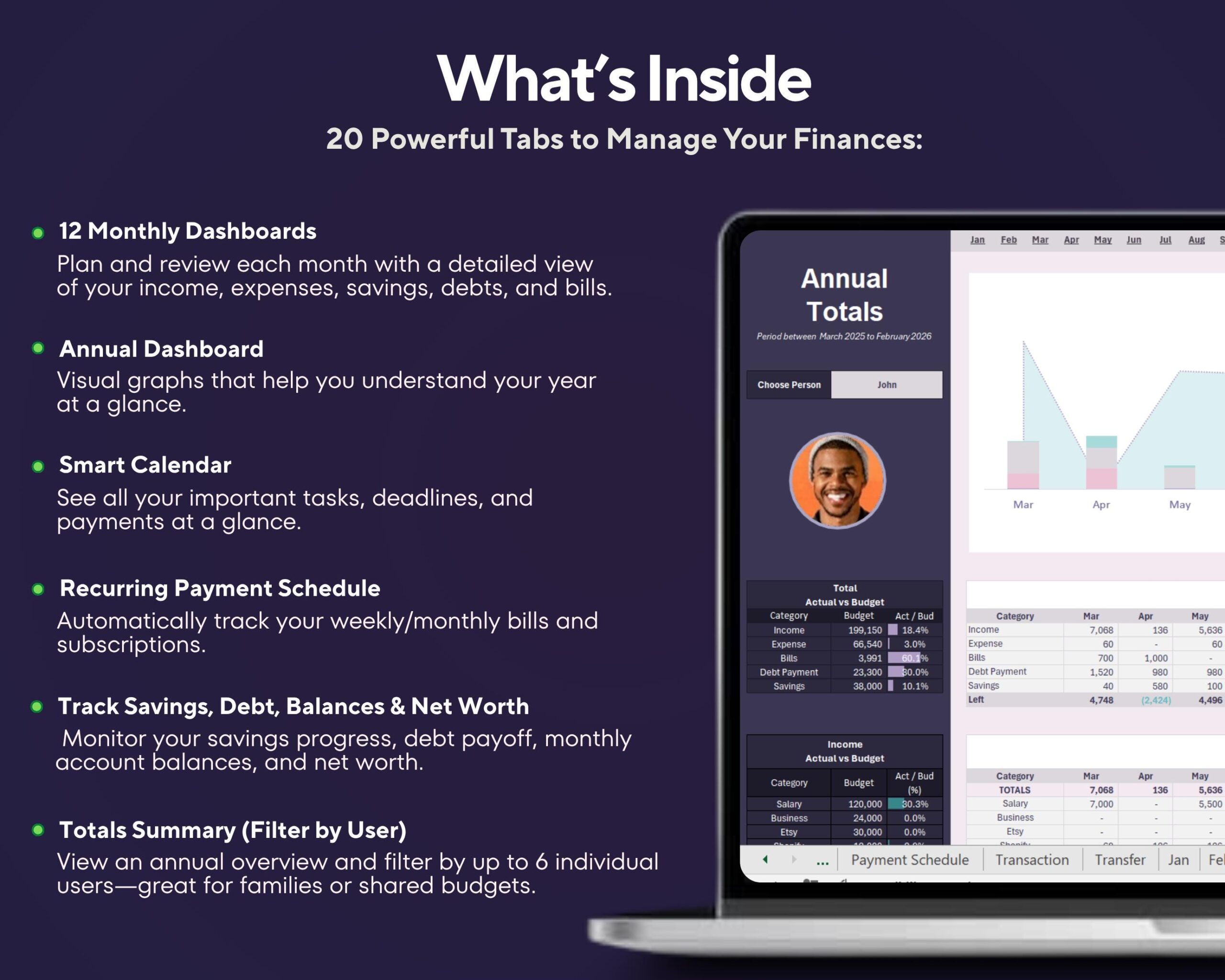 All-in-One Annual Budget Spreadsheet 2026 with Income and Expense Tracker