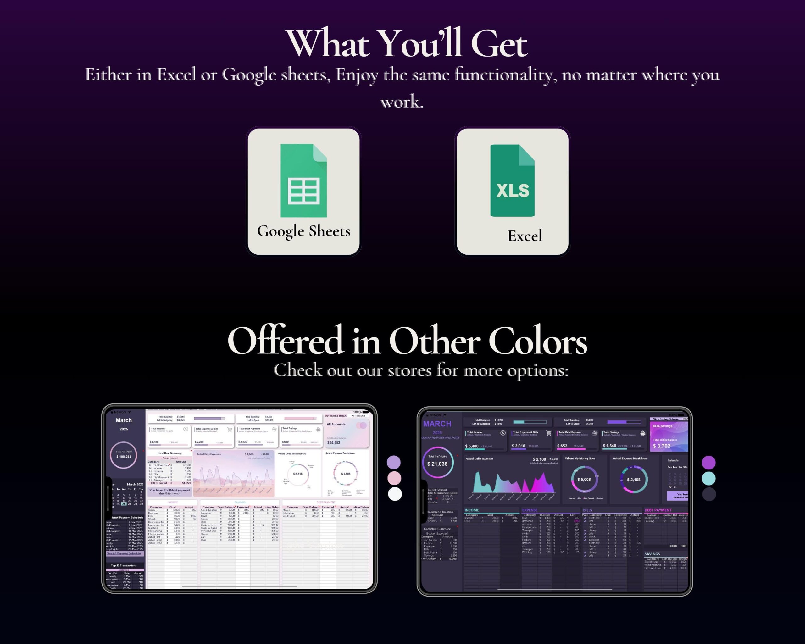 Yearly Budget Spreadsheet with Income and Expense Tracker, Debt, Bills and Savings Planner