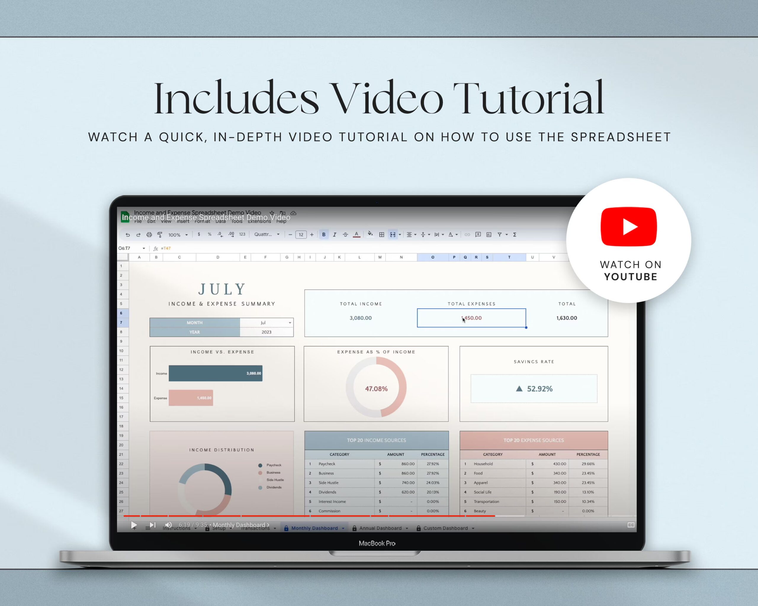 Income and Expense Tracker Spreadsheet with Personal Financial Planner and Monthly Expense Tracker