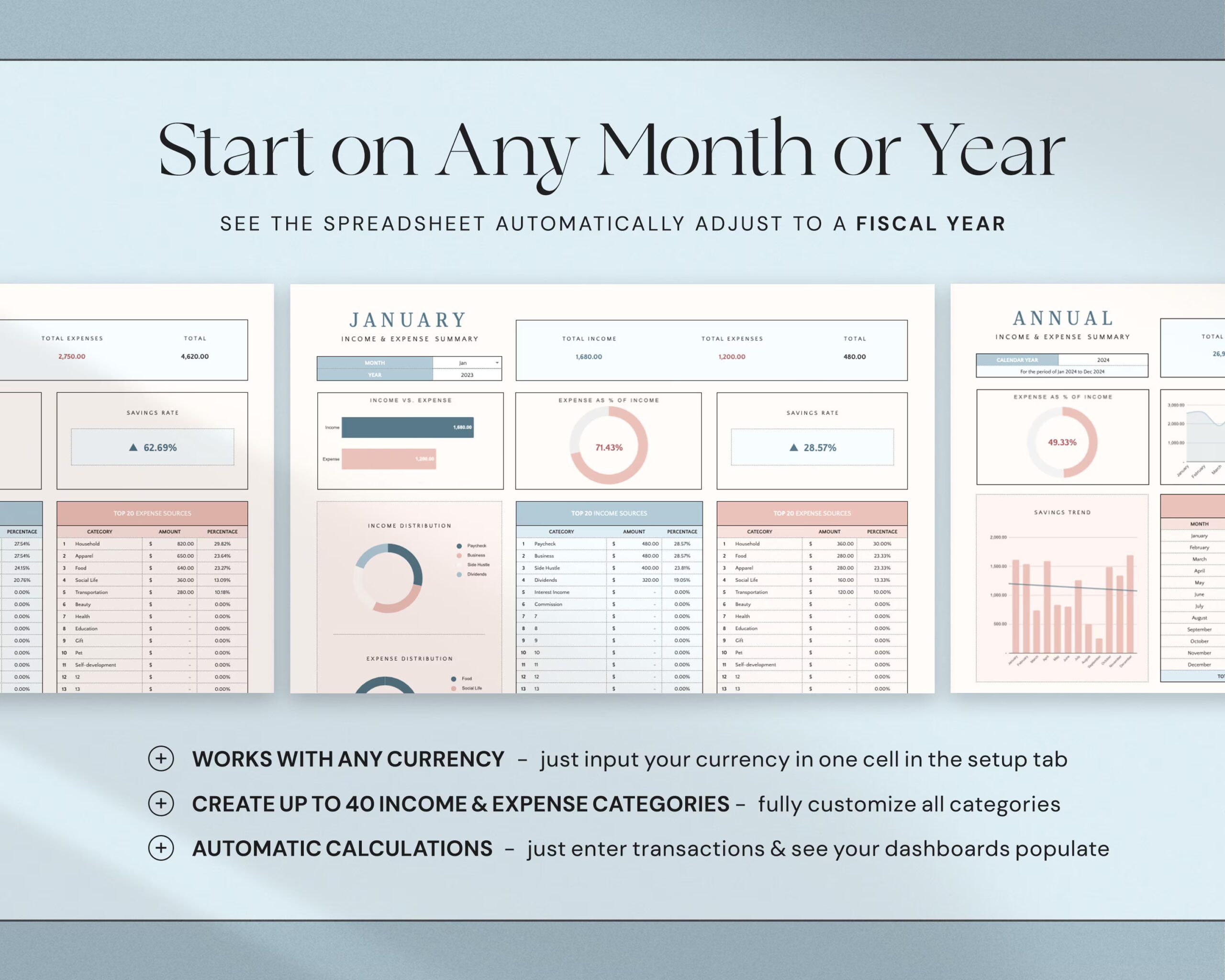 Income and Expense Tracker Spreadsheet with Personal Financial Planner and Monthly Expense Tracker