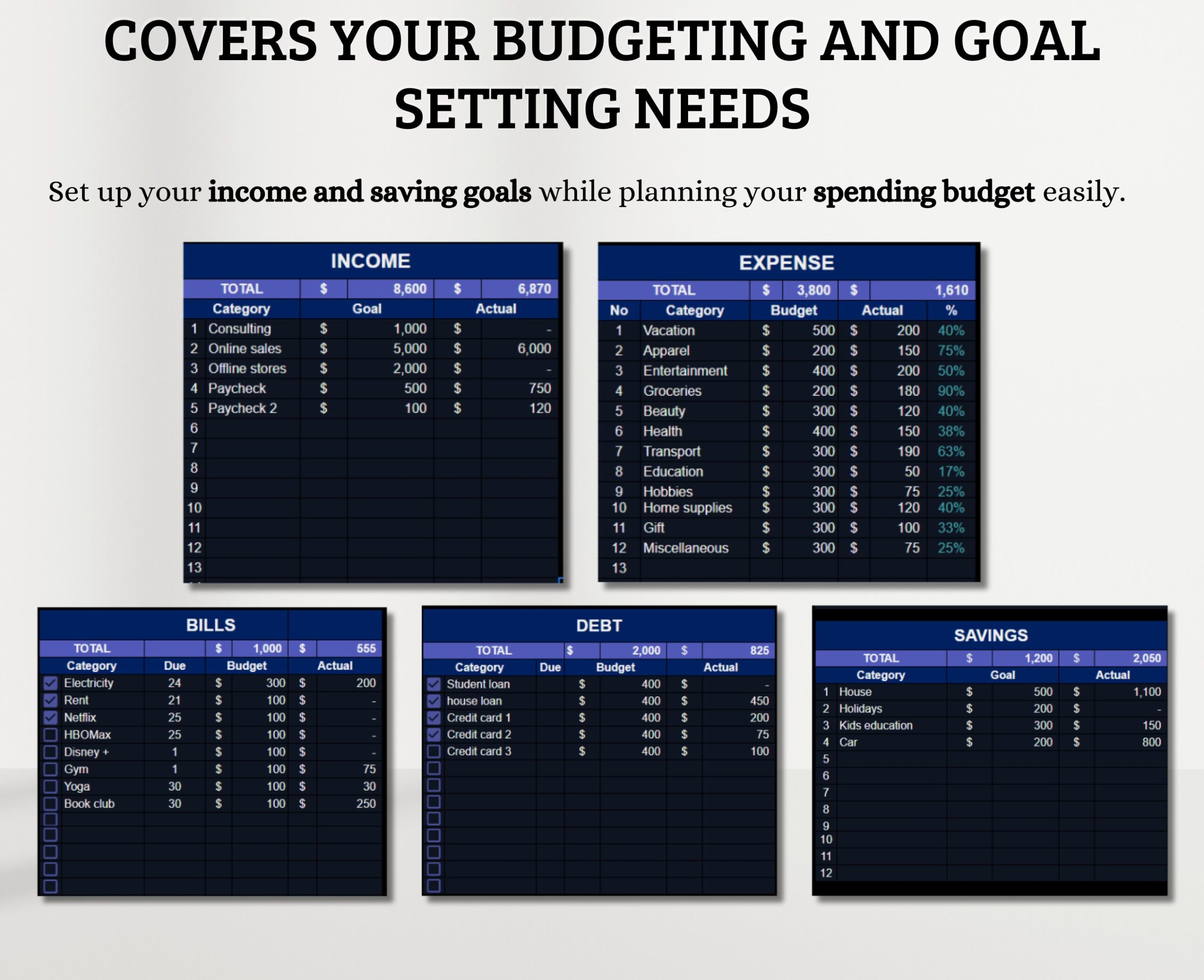 All-in-One Budget Spreadsheet with Finance Tracker
