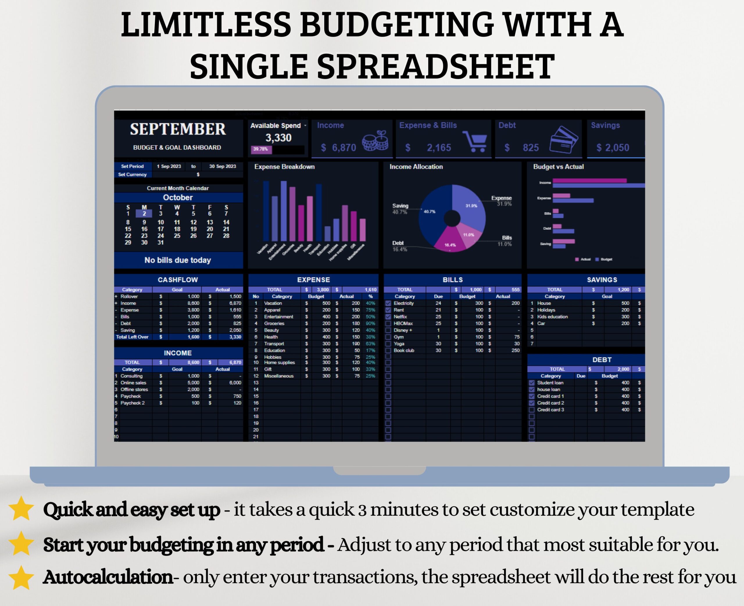 All-in-One Budget Spreadsheet with Finance Tracker