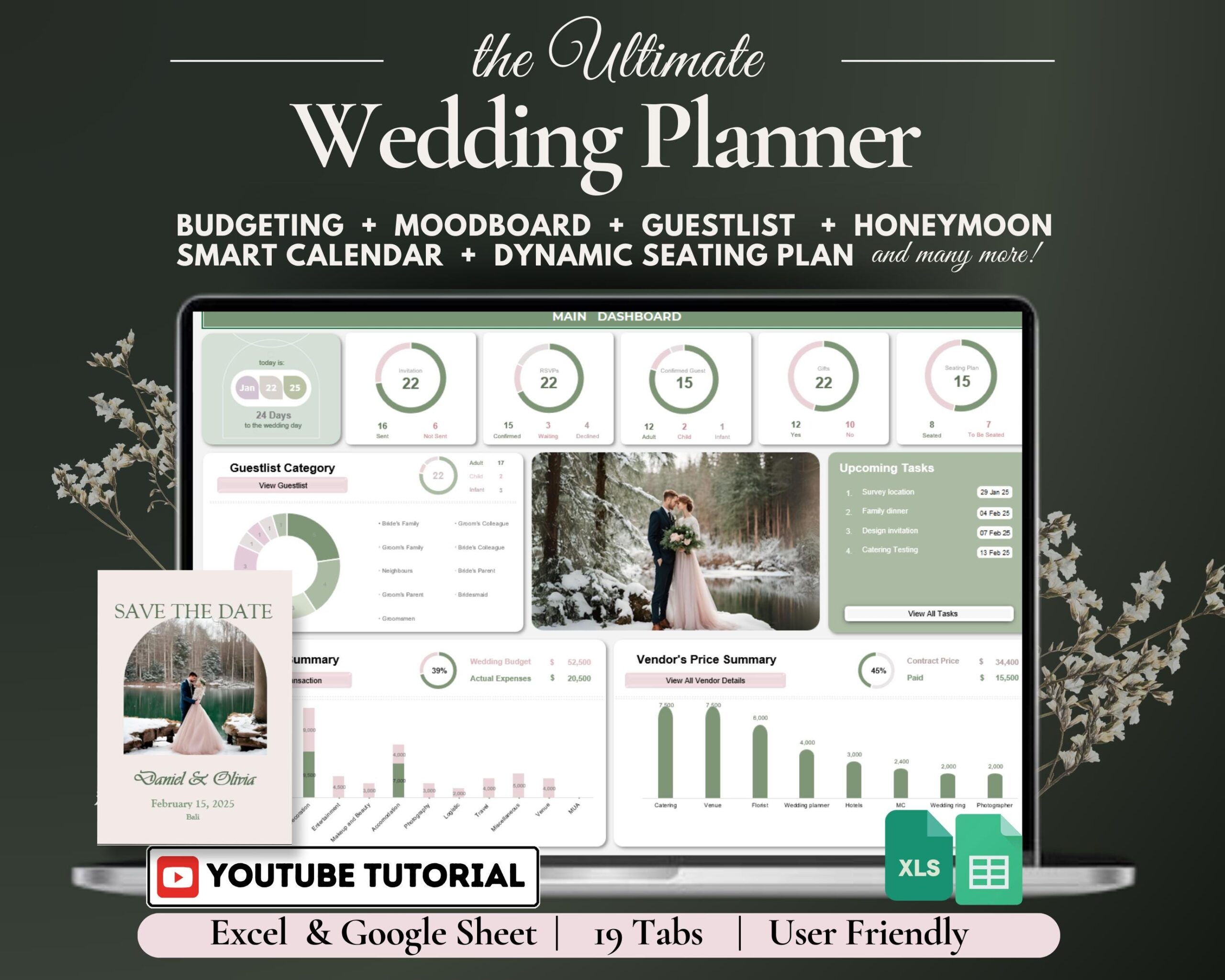 Ultimate Wedding Planner Spreadsheet with Budget, Guest List and Seating Plan