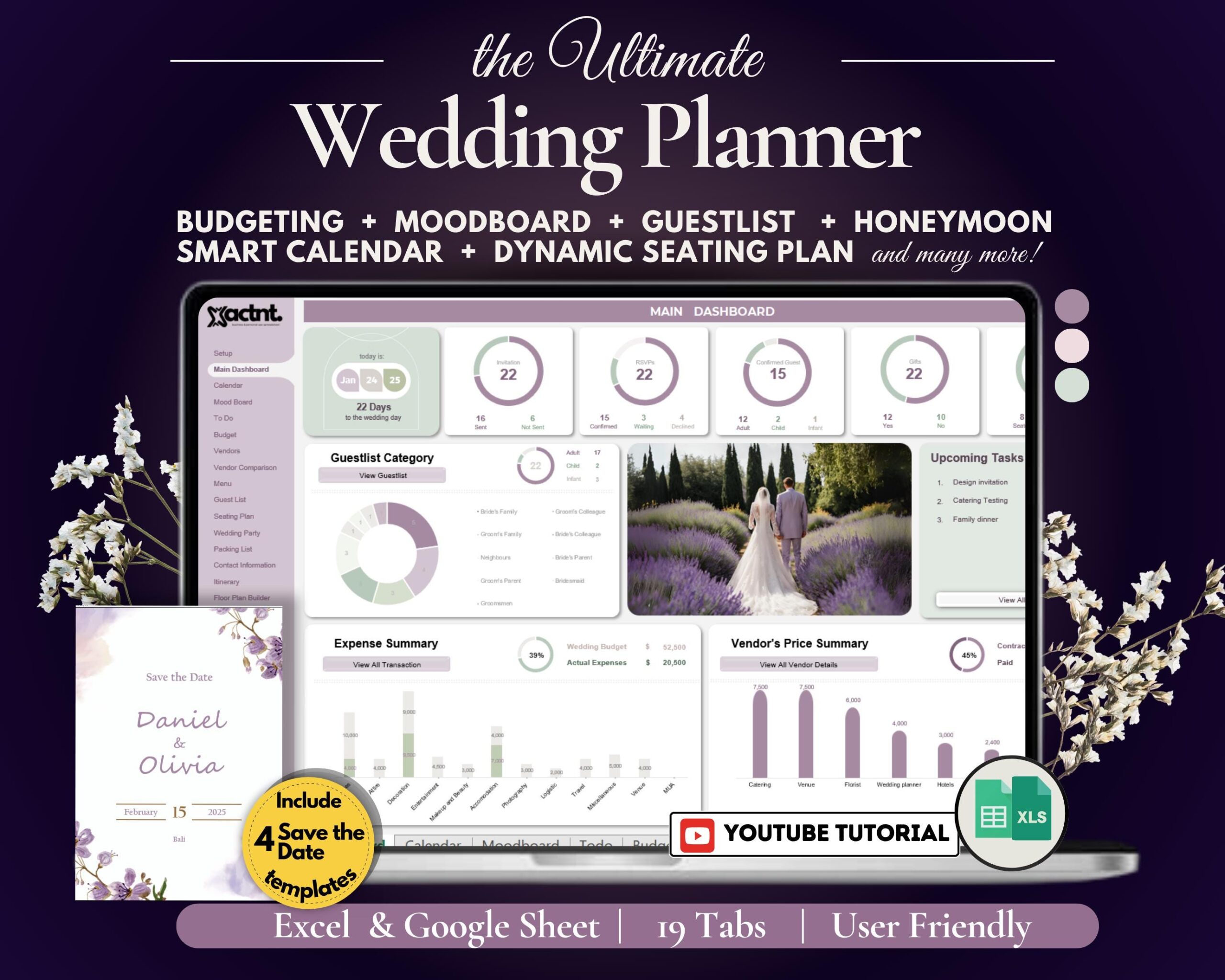 Ultimate Wedding Planner Spreadsheet with Budget, Guest List and Timeline
