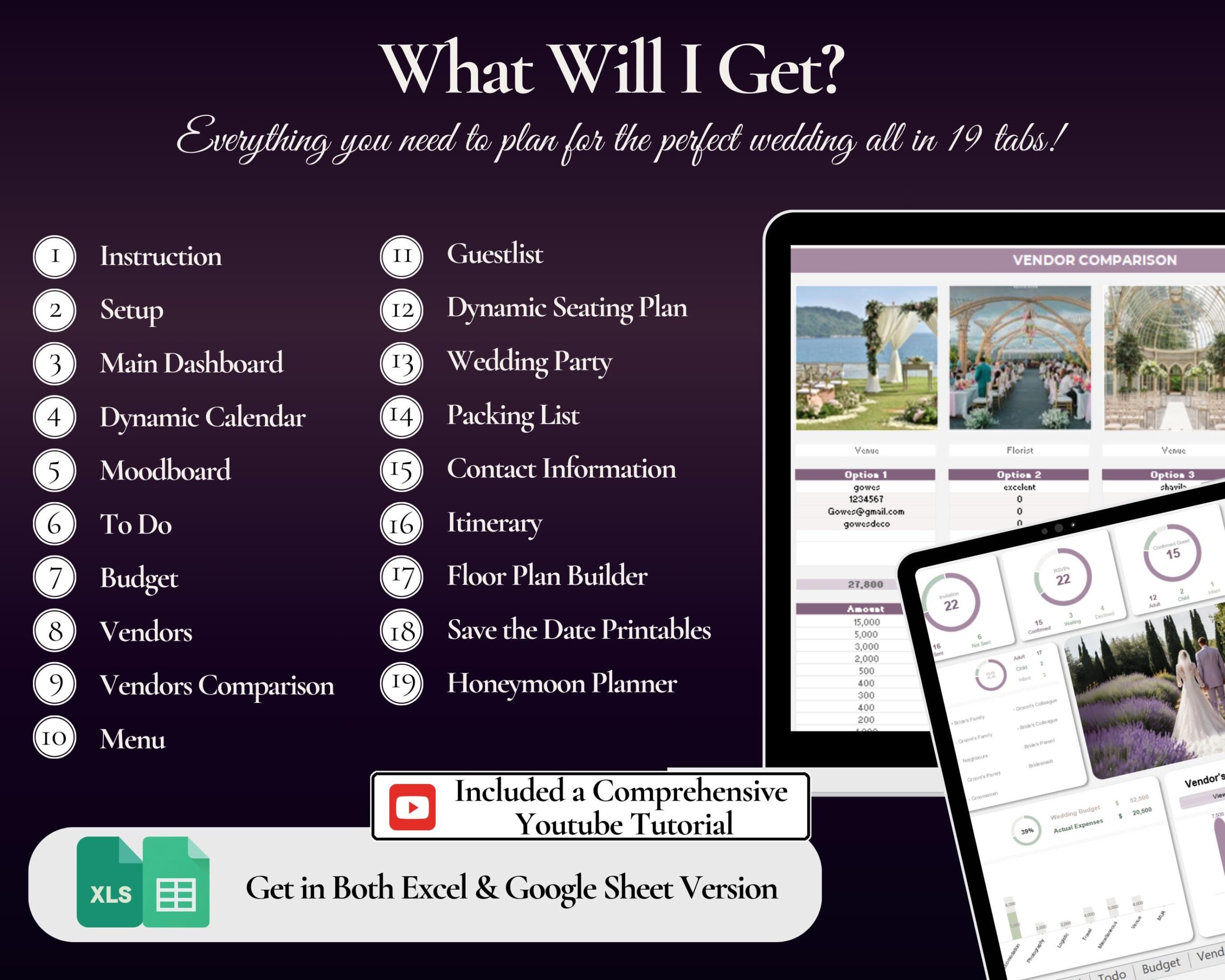 Ultimate Wedding Planner Spreadsheet with Budget, Guest List and Timeline