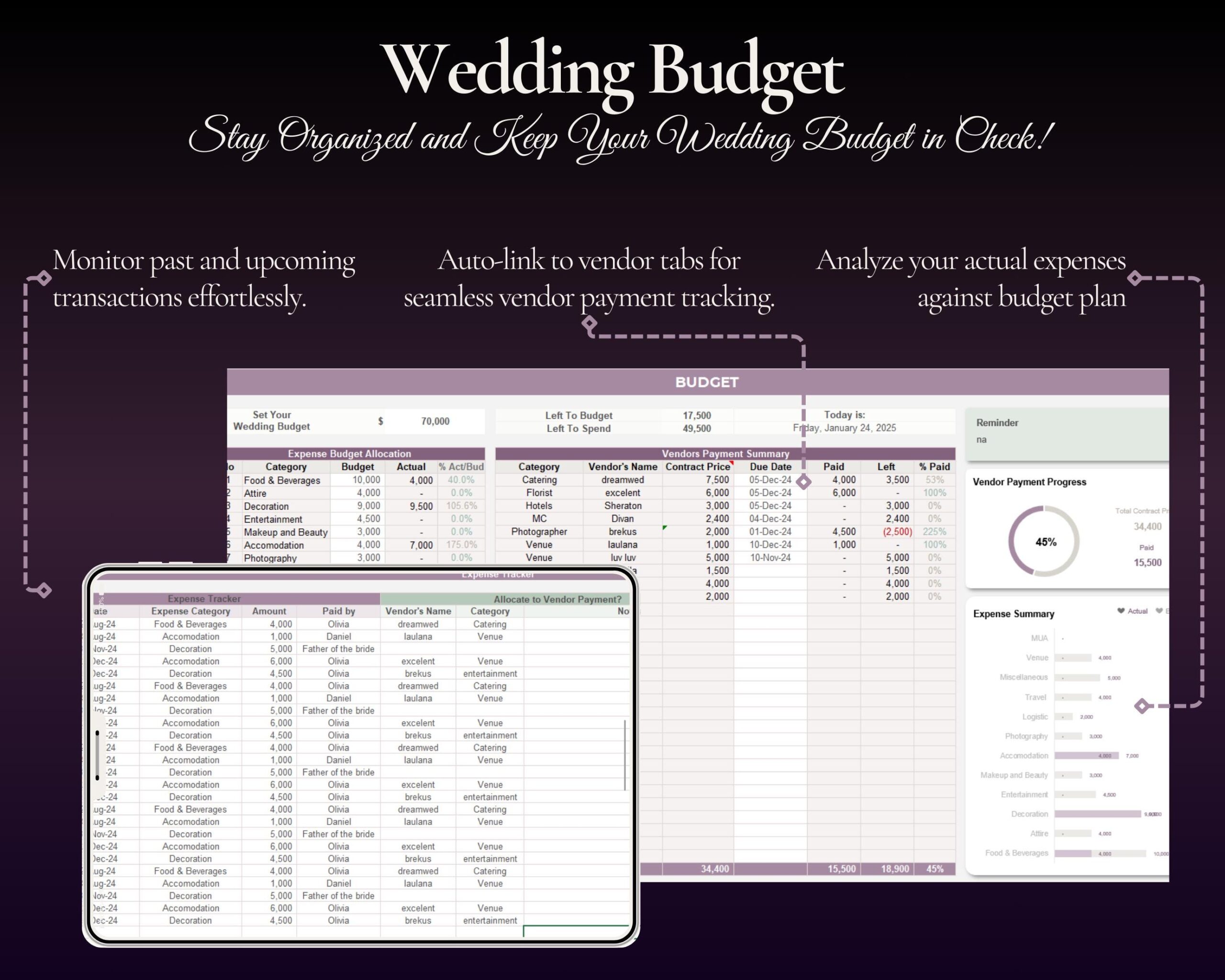 Ultimate Wedding Planner Spreadsheet with Budget, Guest List and Timeline