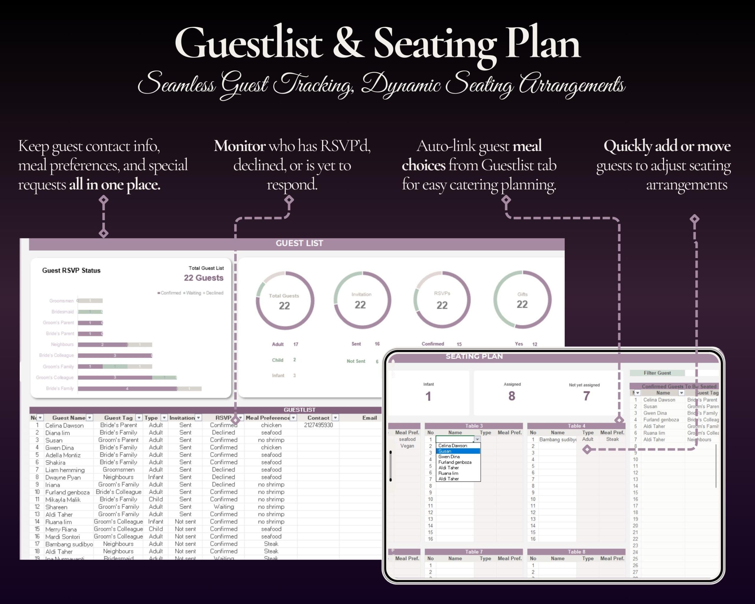Ultimate Wedding Planner Spreadsheet with Budget, Guest List and Timeline