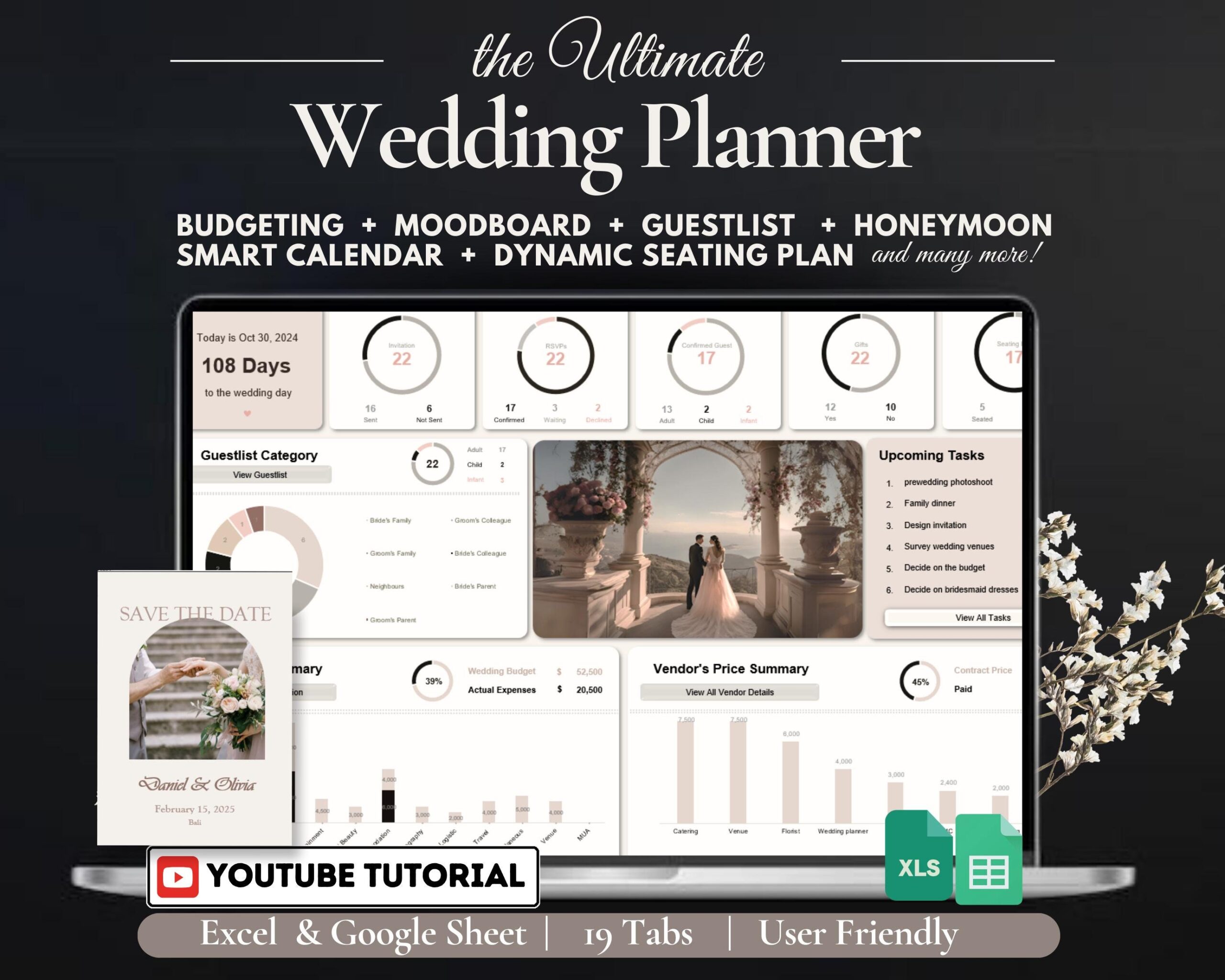 Ultimate Wedding Planner Spreadsheet with Budget, Timeline and Guest List