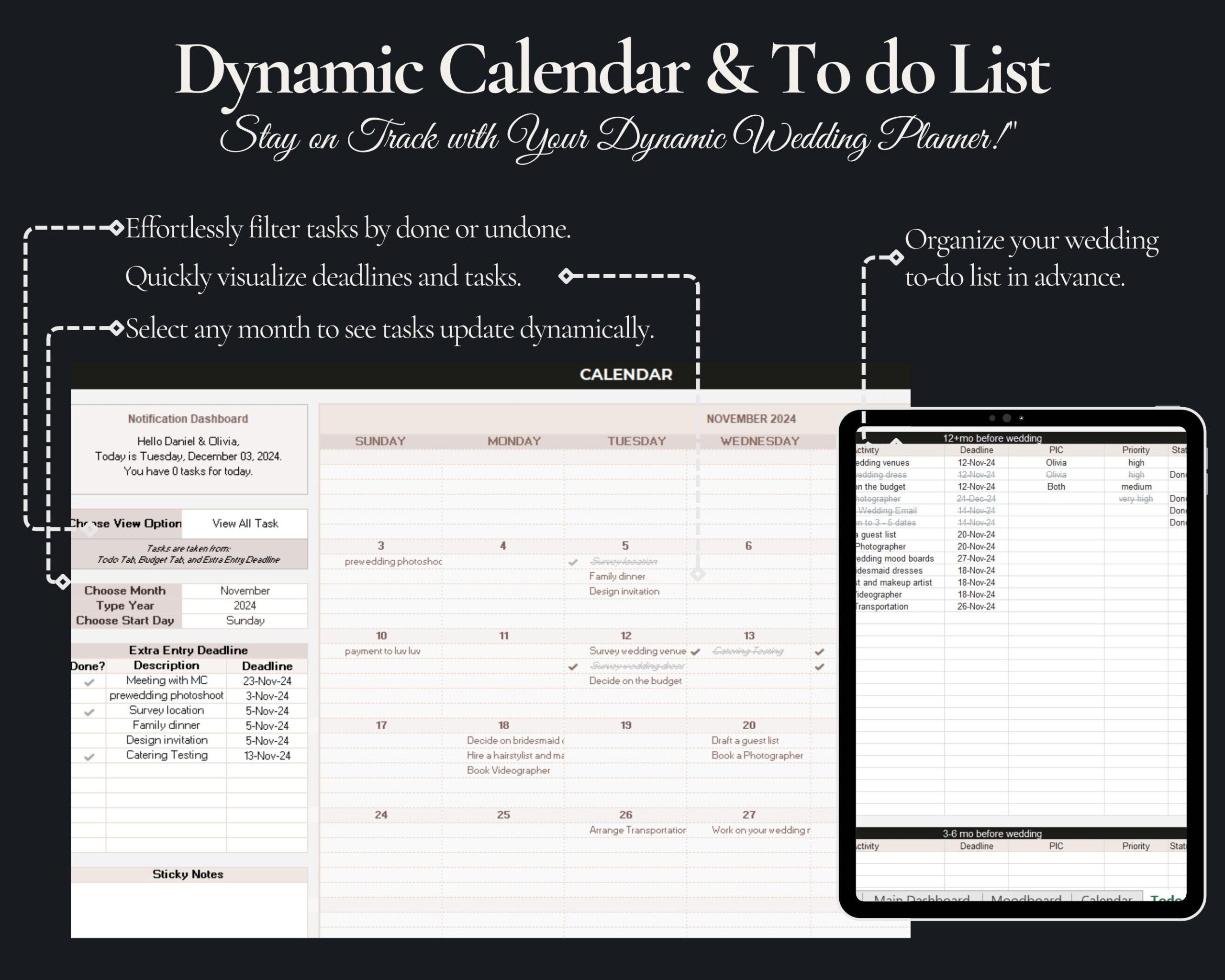 Ultimate Wedding Planner Spreadsheet with Budget, Timeline and Guest List