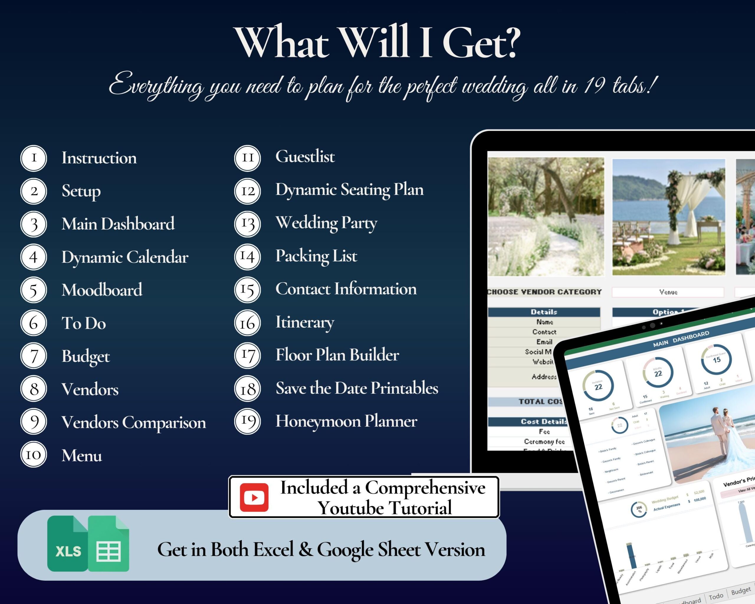 Ultimate Wedding Planner Spreadsheet with Budget, Guest List and Seating Plan