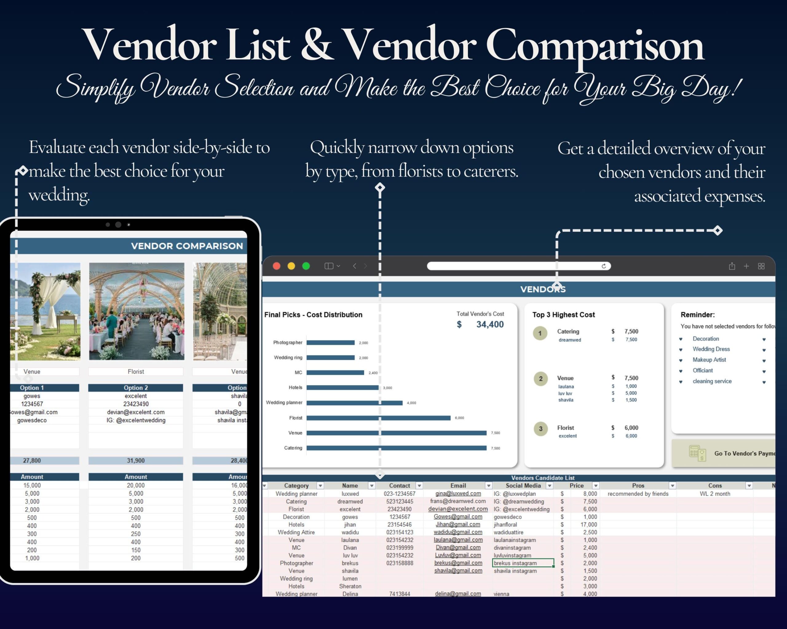 Ultimate Wedding Planner Spreadsheet with Budget, Guest List and Seating Plan