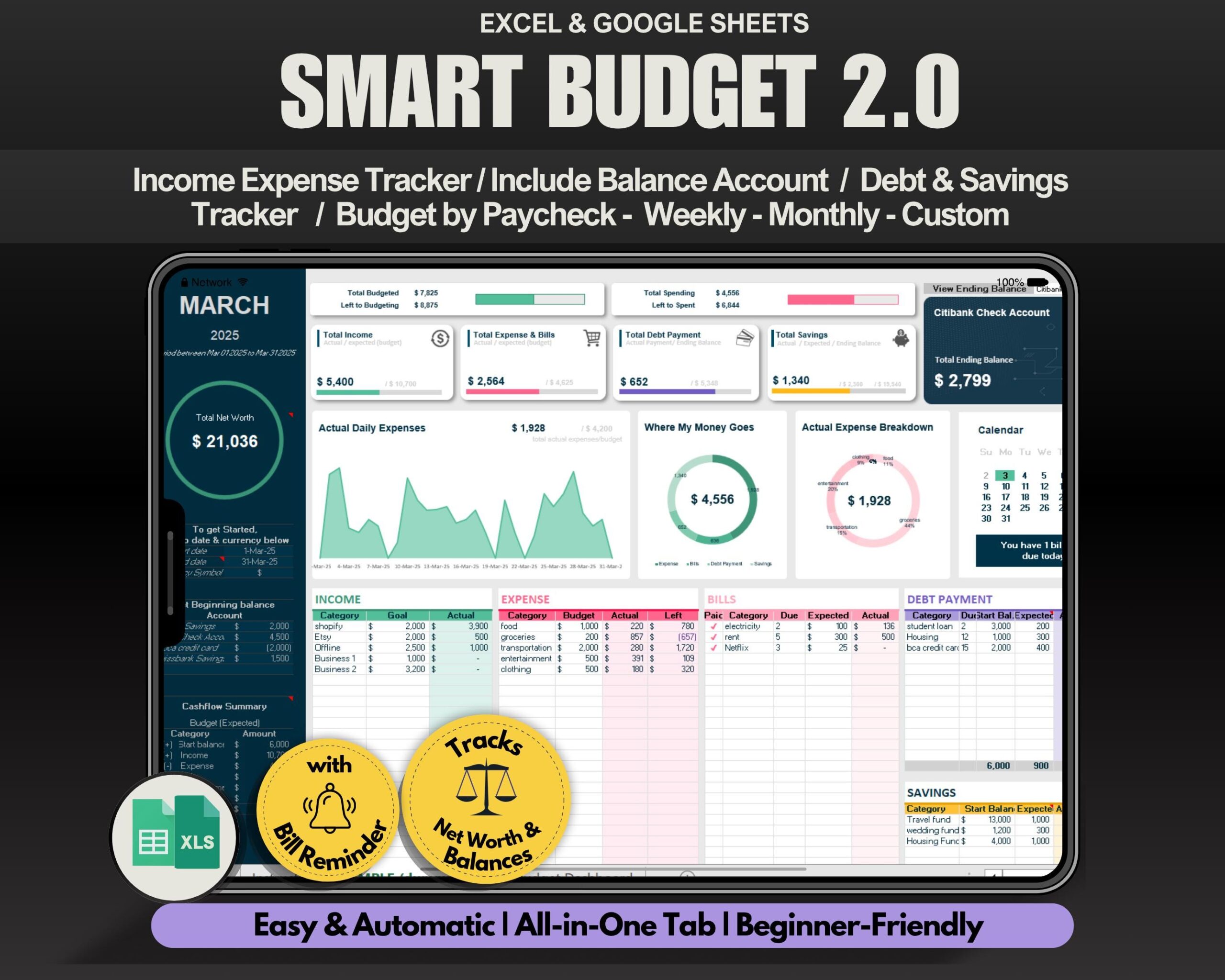 Budget Tracker Spreadsheet with Income and Expense Planner