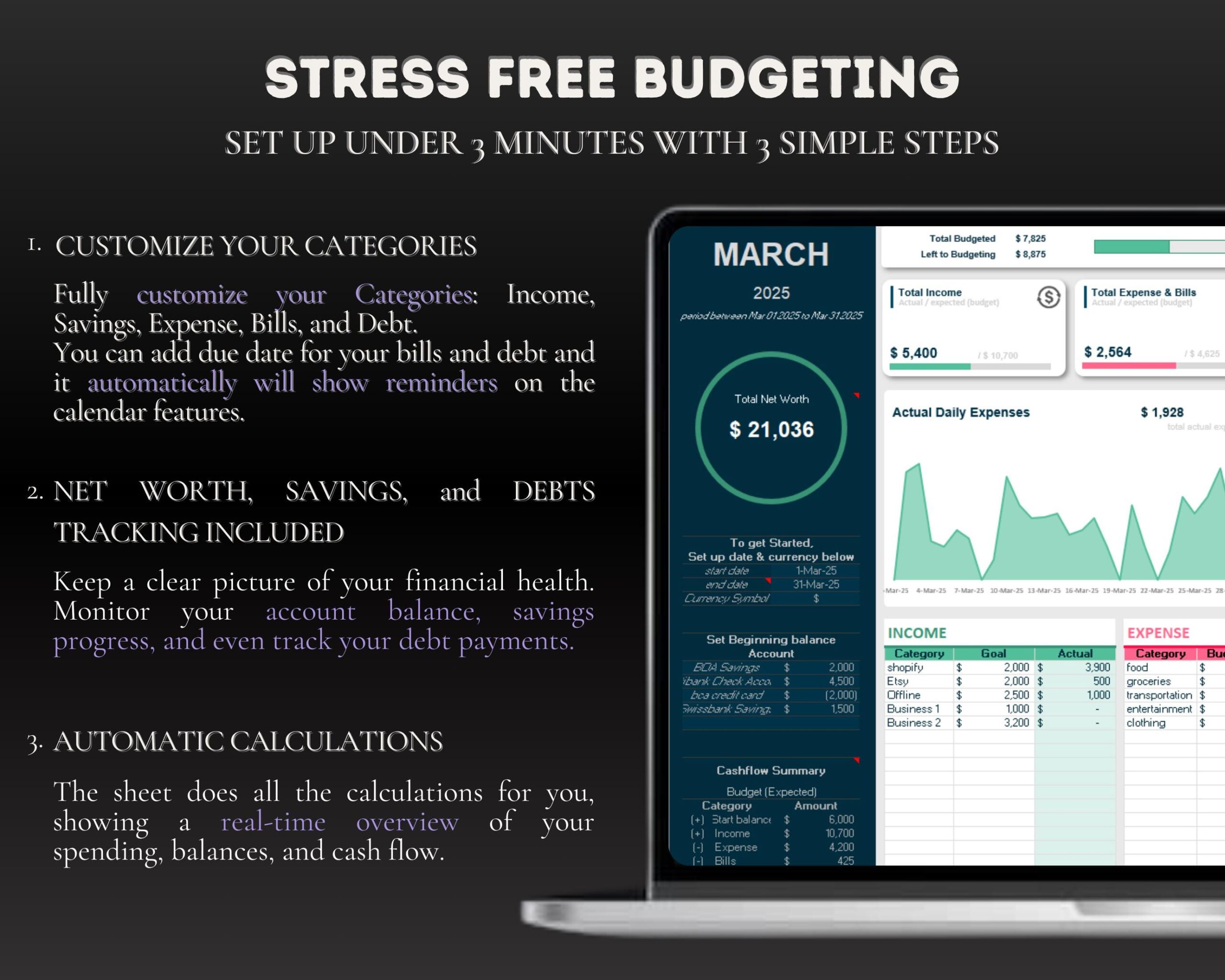Budget Tracker Spreadsheet with Income and Expense Planner
