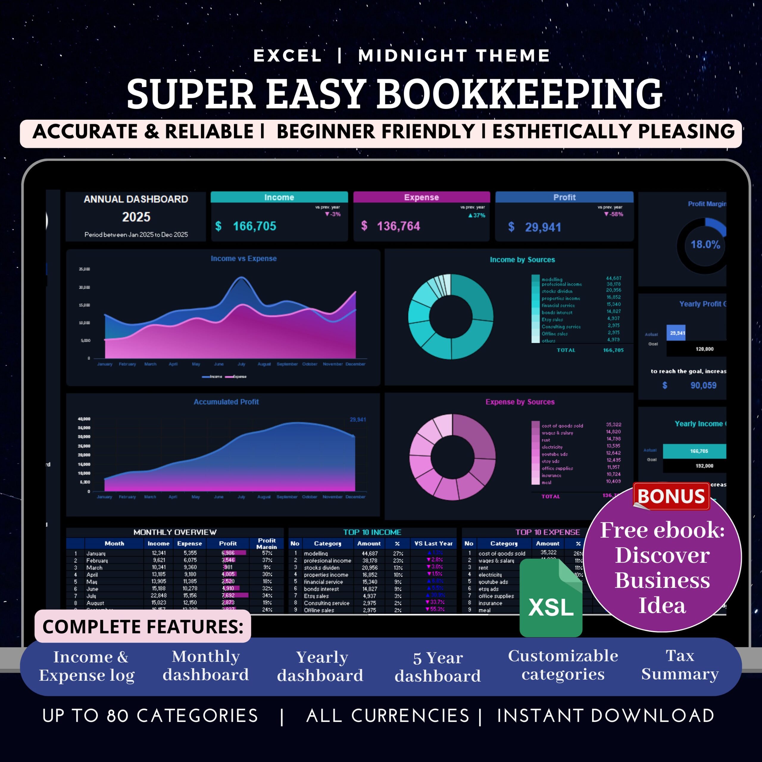 Business Bookkeeping Template with Income and Expense Tracker