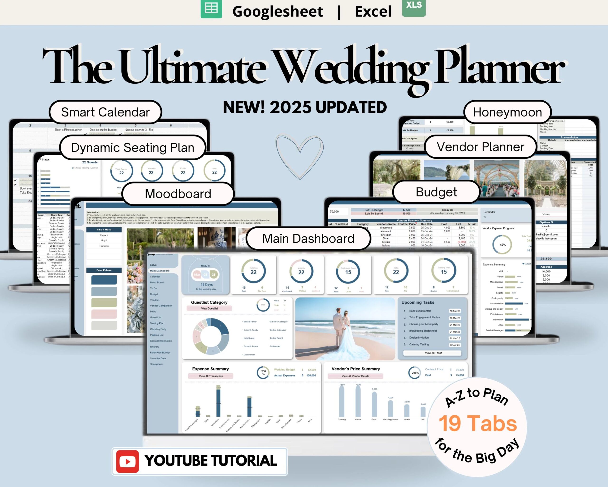 Ultimate Wedding Planner Spreadsheet: Budget, Timeline, Guest List (Digital Download)