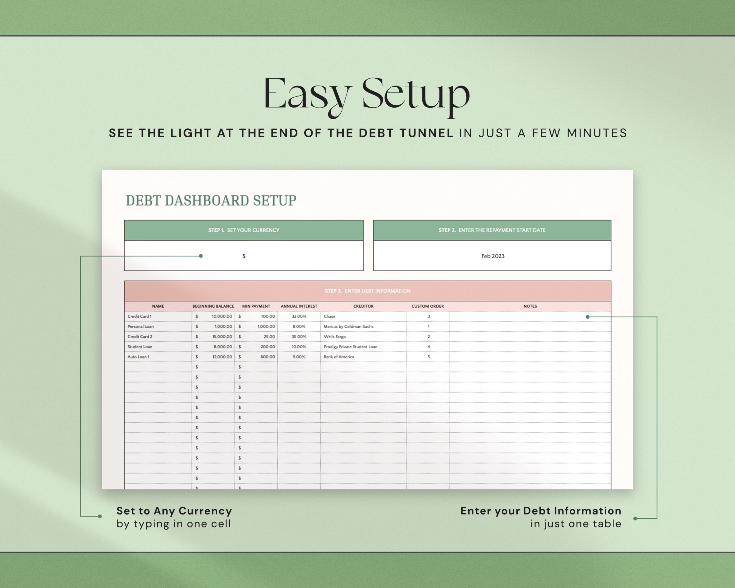 Debt Payoff Tracker Spreadsheet with Snowball and Avalanche Planner, Loan and Credit Card Tracker and Custom Chart