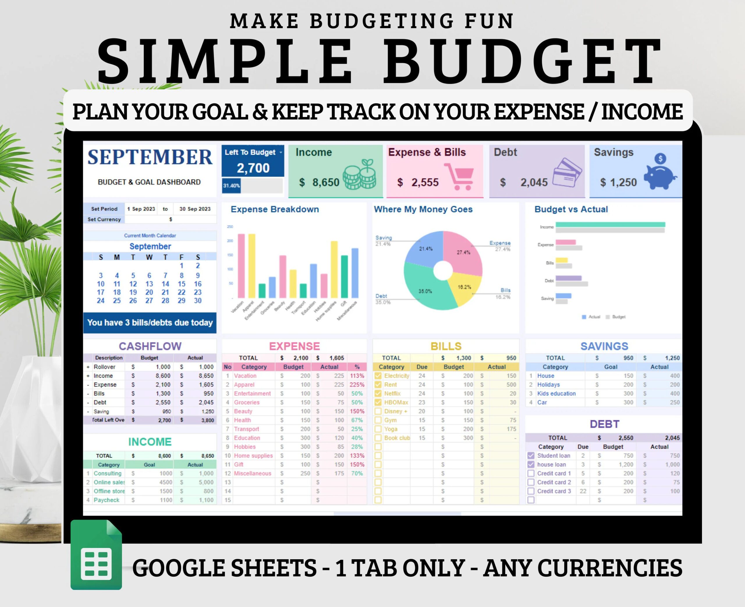 Simple Budget Spreadsheet with Income and Expense Tracker