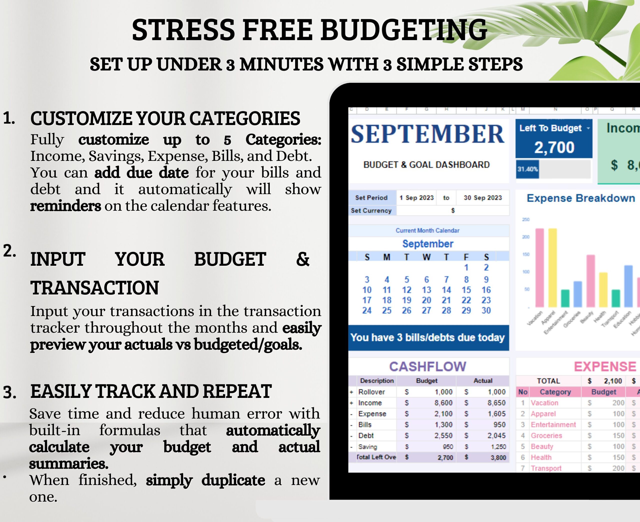 Simple Budget Spreadsheet with Income and Expense Tracker