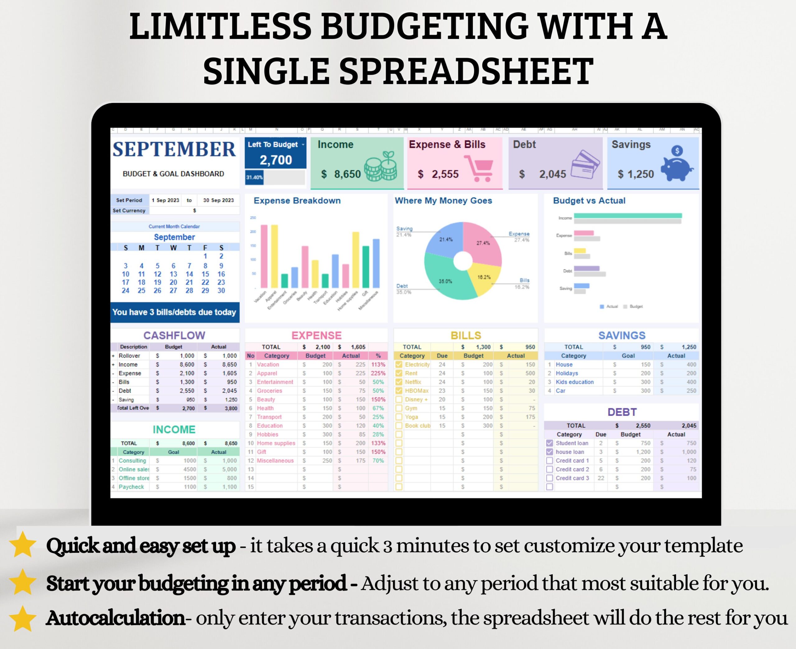 Simple Budget Spreadsheet with Income and Expense Tracker