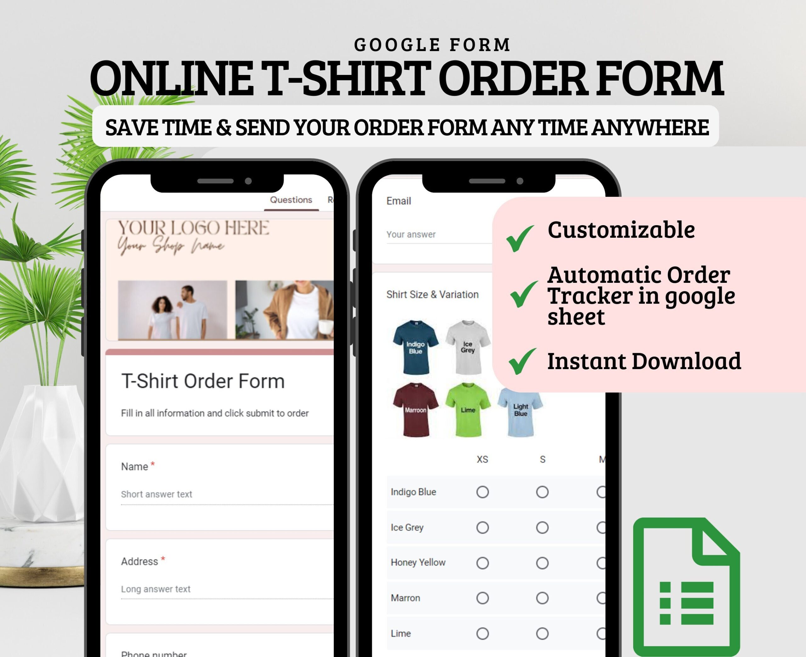 T-Shirt Order Form Template with Custom Automatic Tracker