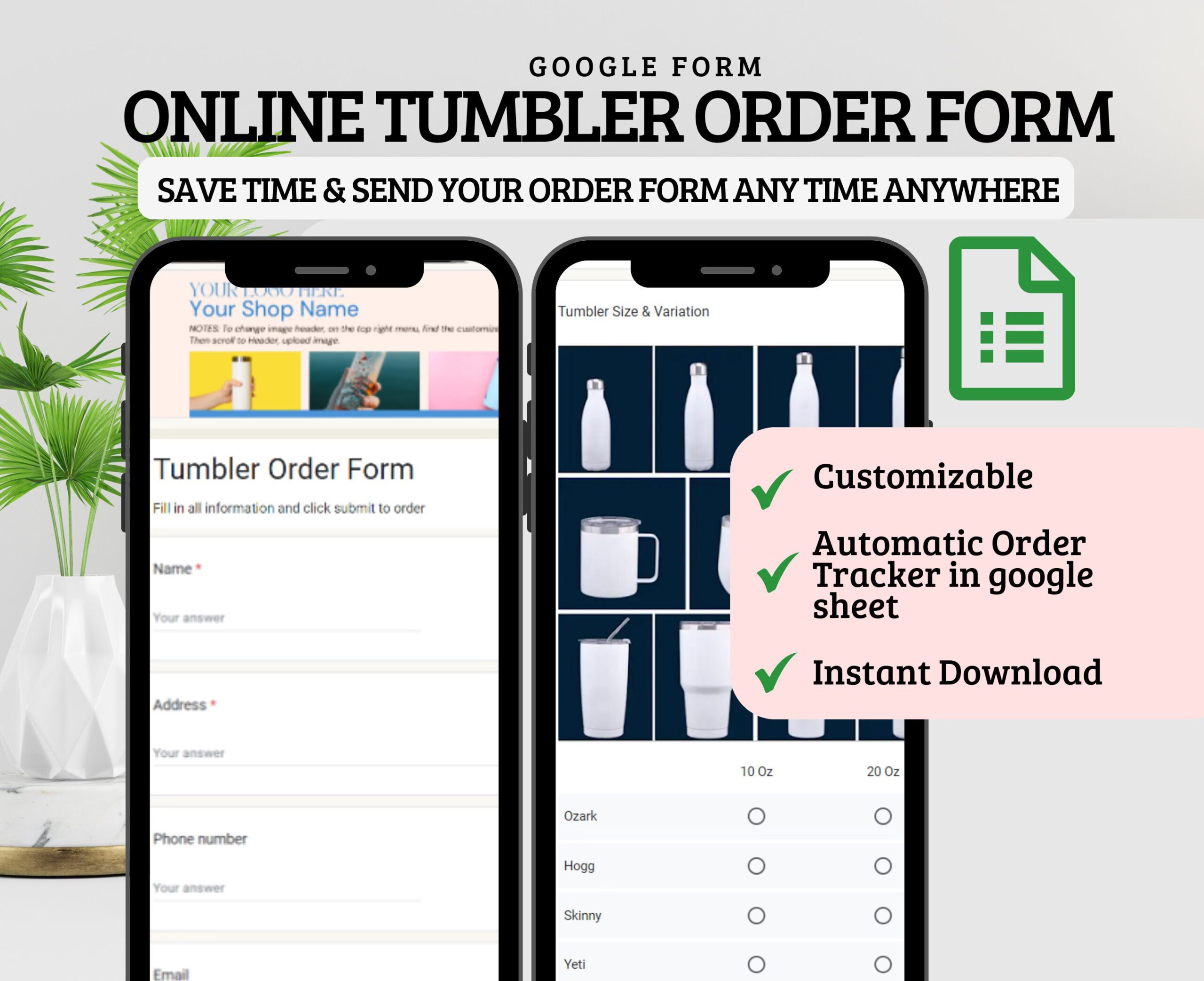 Custom Tumbler Order Form with Automatic Tracker