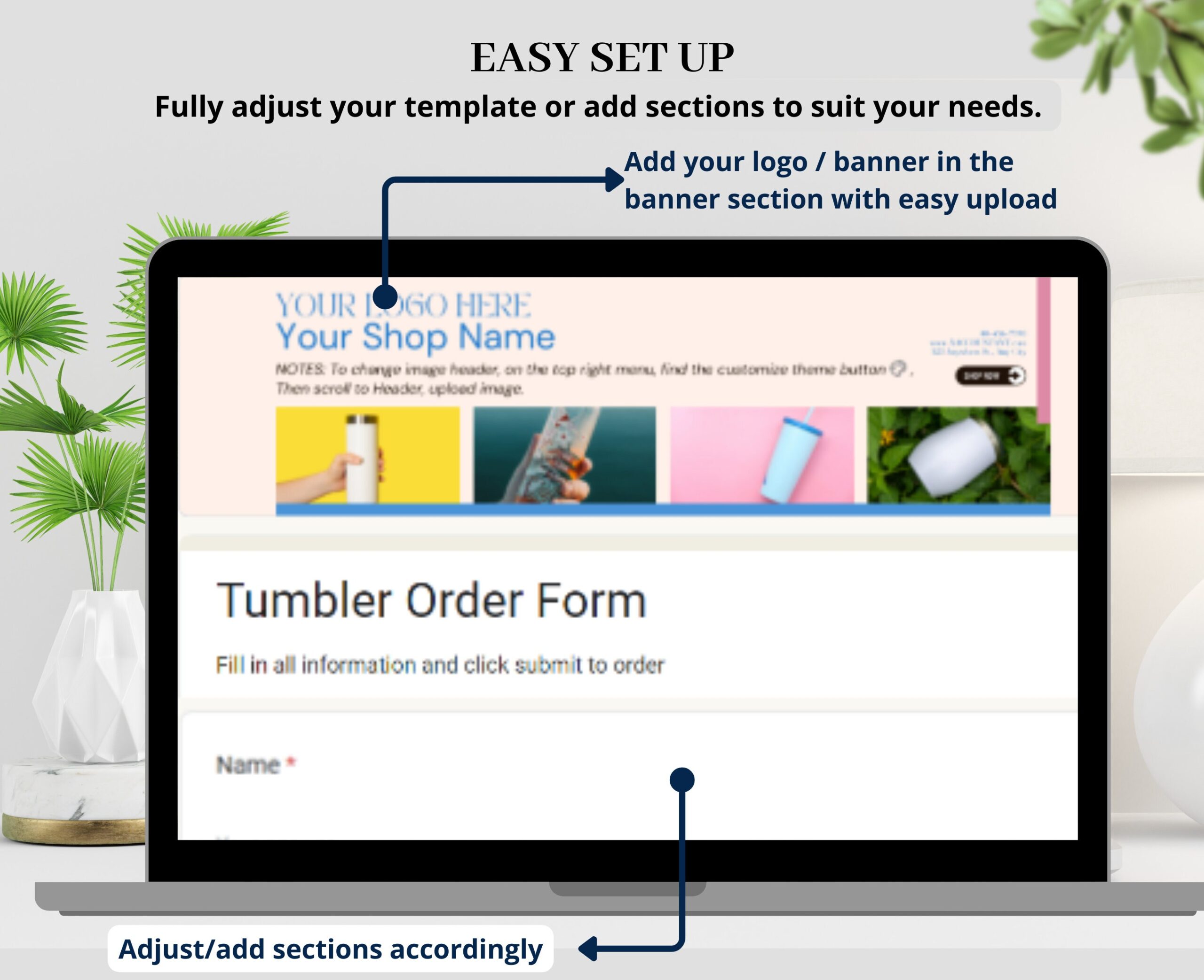 Custom Tumbler Order Form with Automatic Tracker