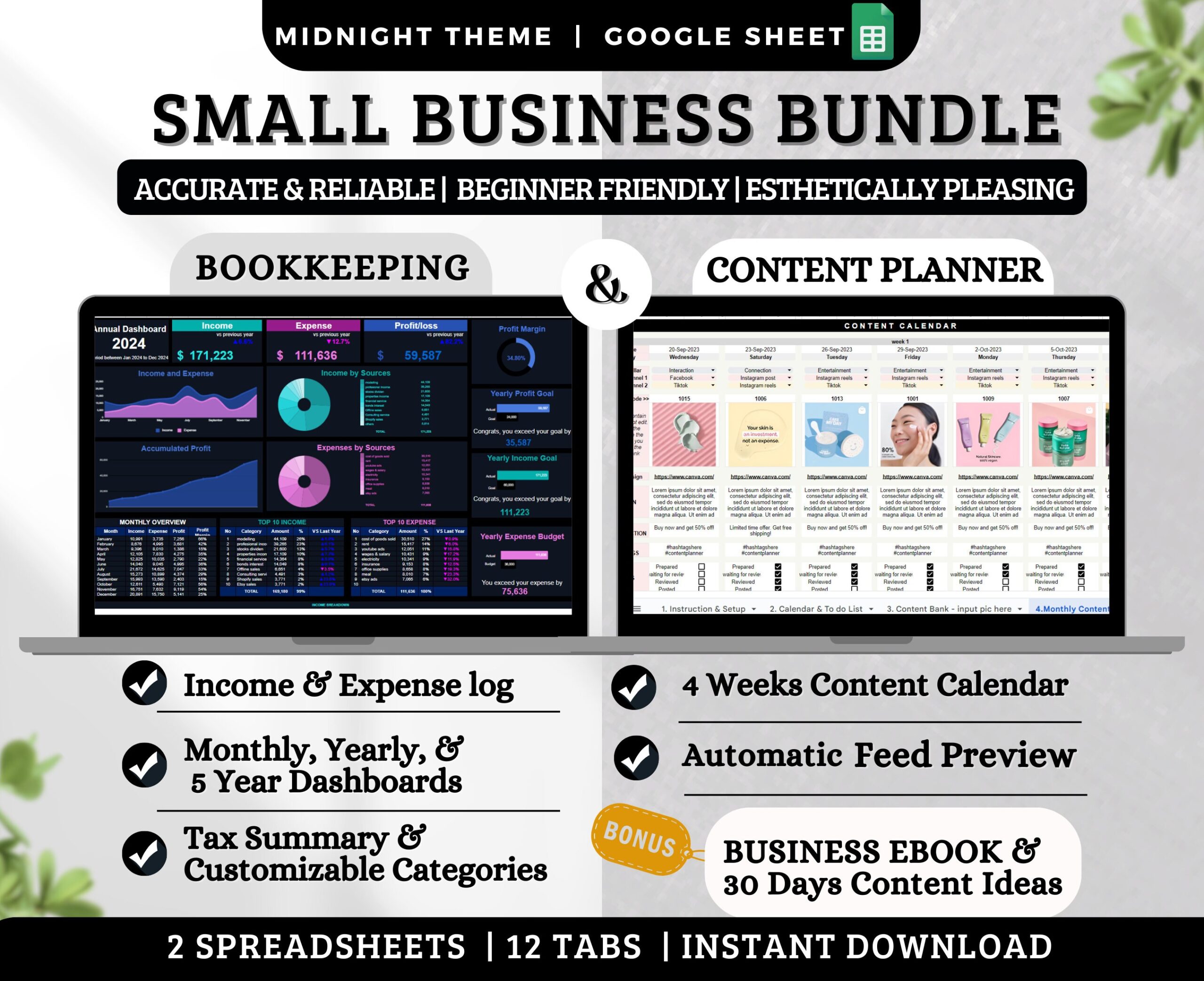 Small Business Bookkeeping and Content Planner Template
