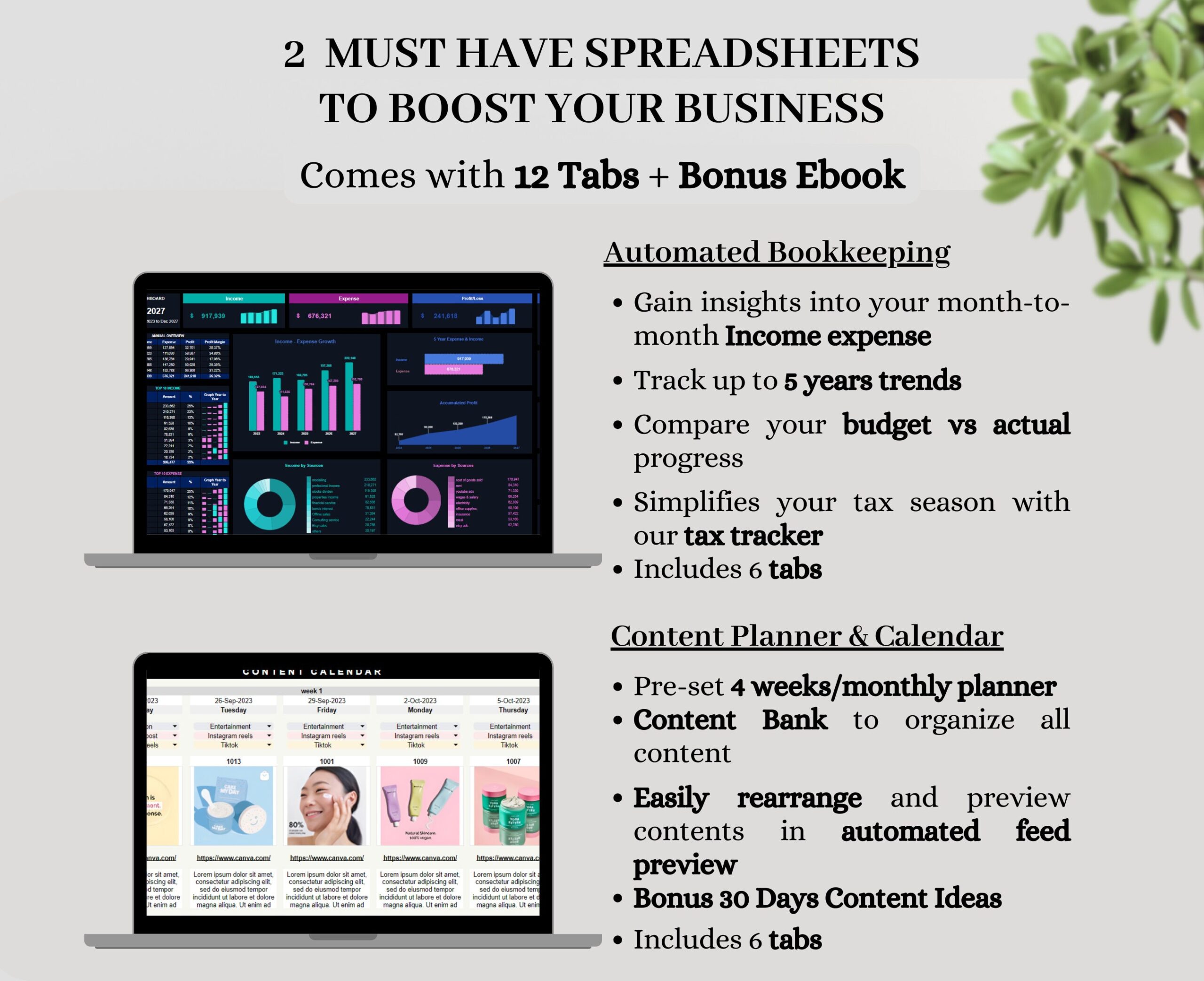 Small Business Bookkeeping and Content Planner Template