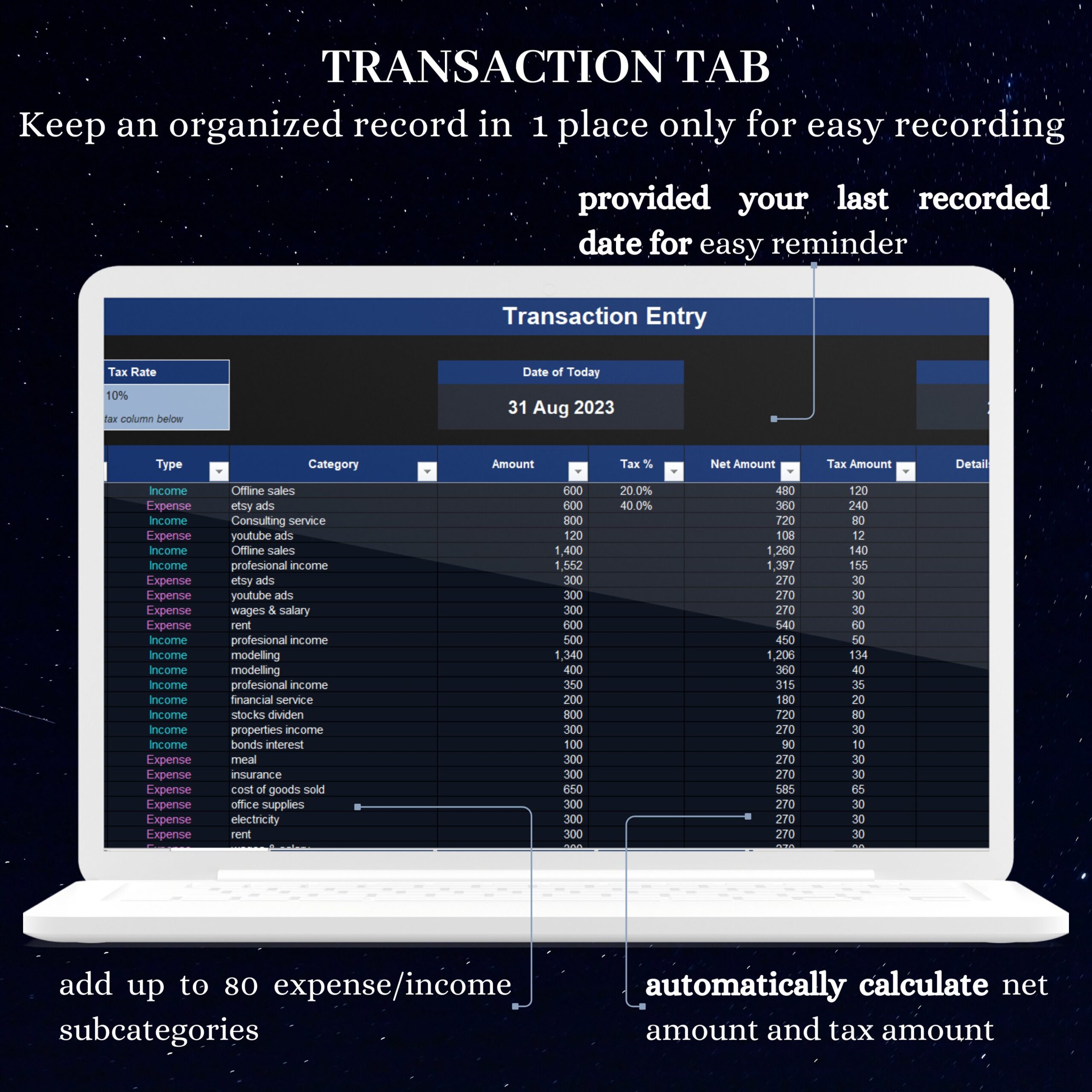 Small Business Bookkeeping Spreadsheet with Budget and Sales Tracker