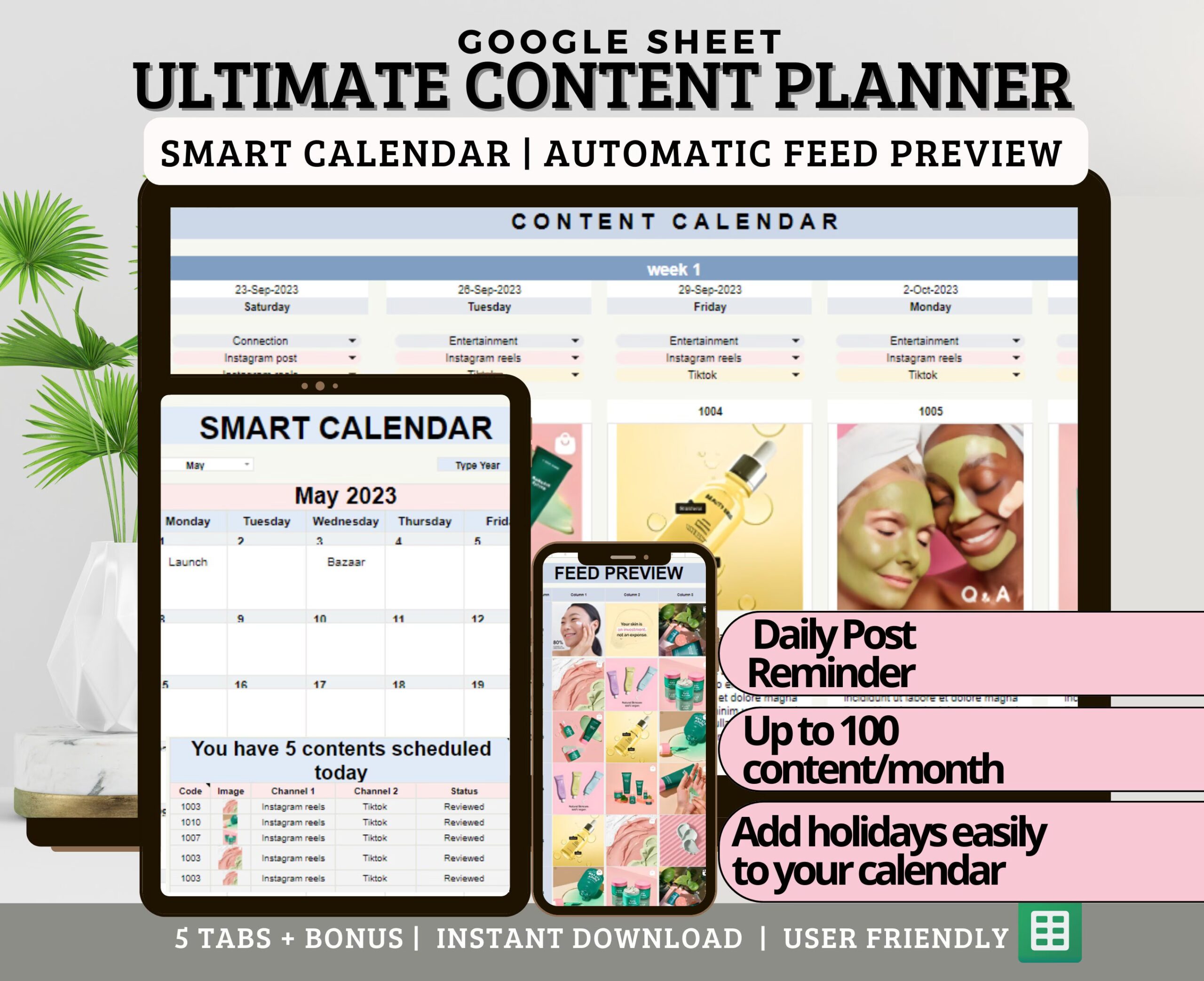 Social Media Content Planner with Calendar and Feed Preview