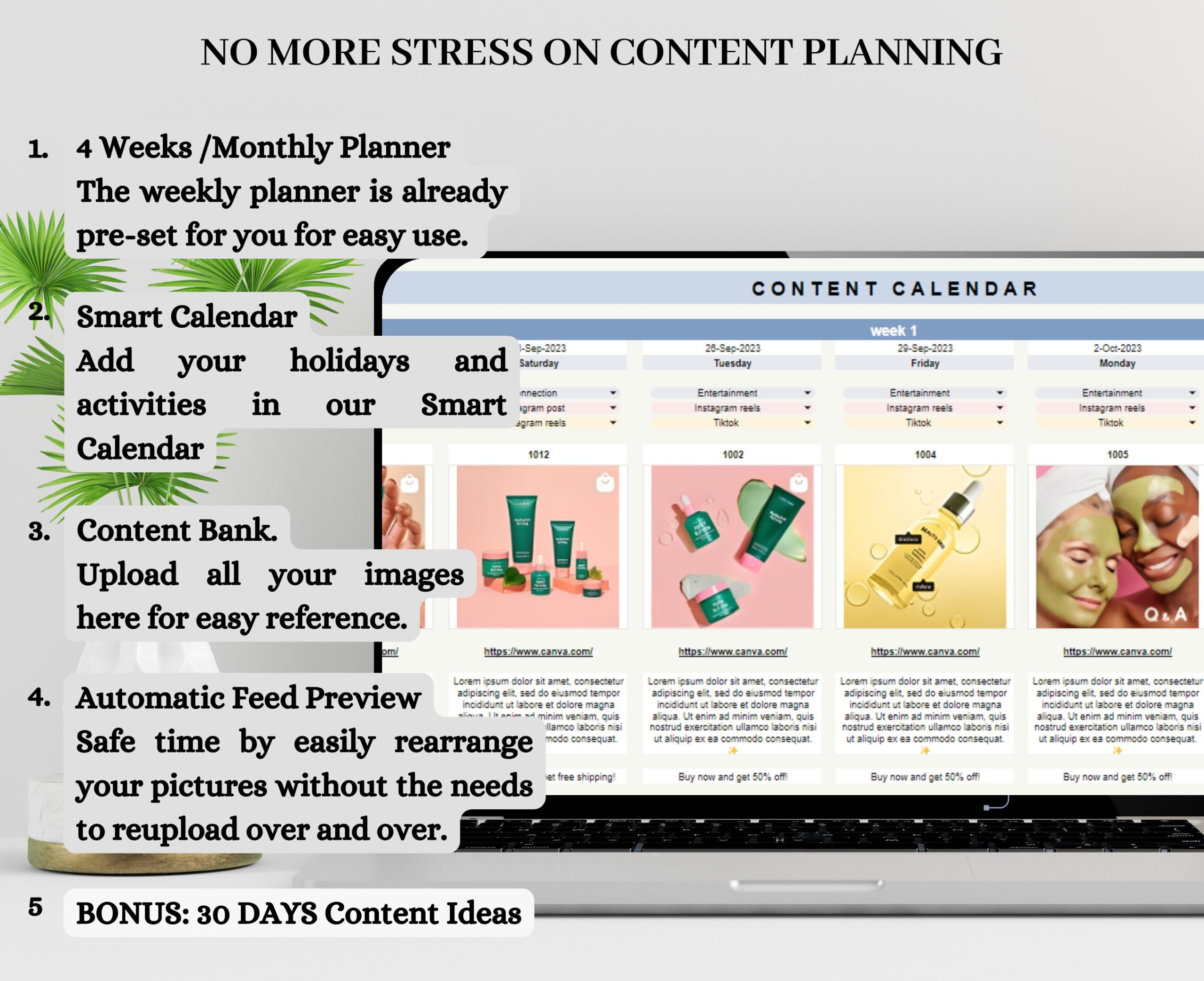 Social Media Content Planner with Calendar and Feed Preview